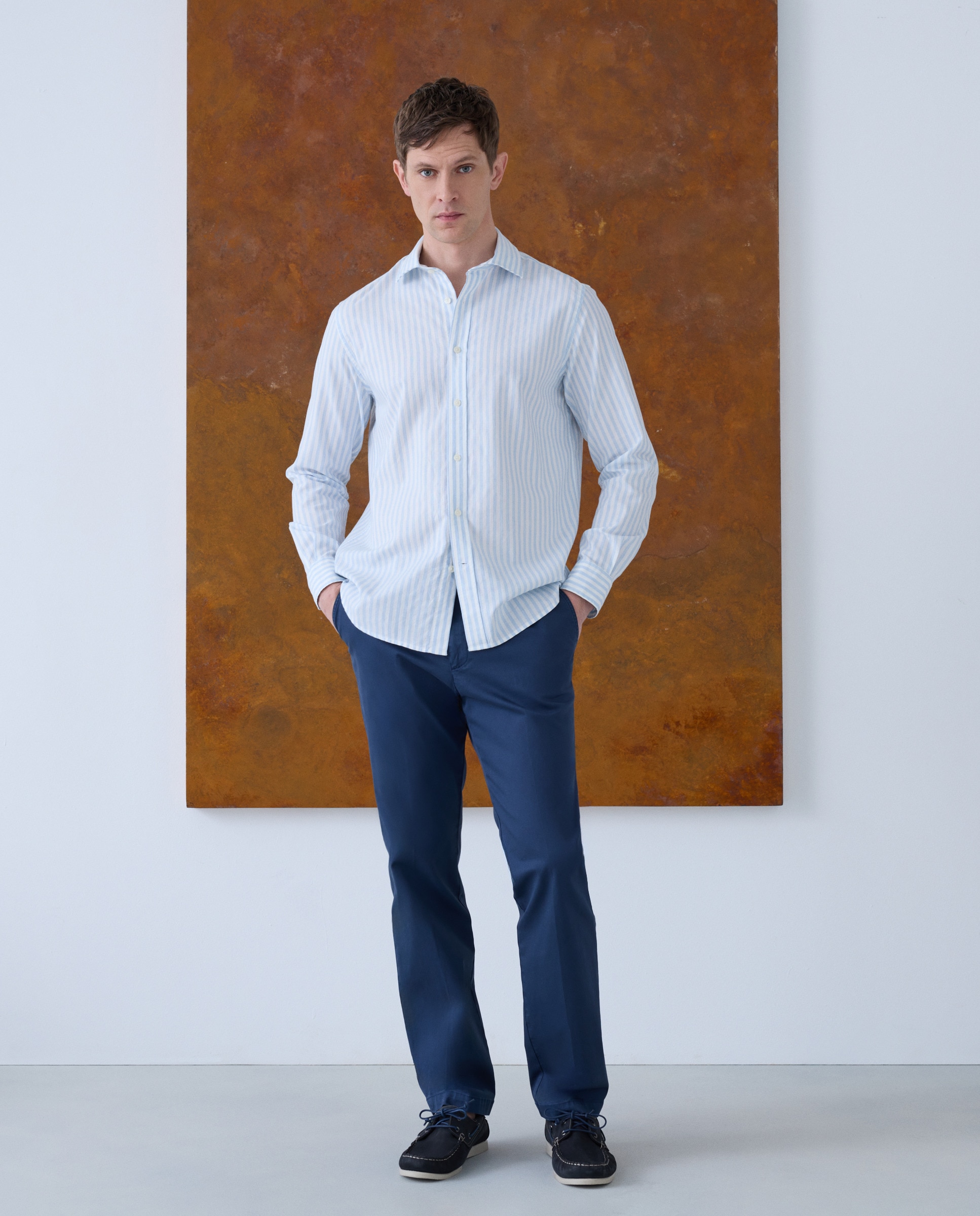 Camisa Casual com Manga Comprida Azul-2