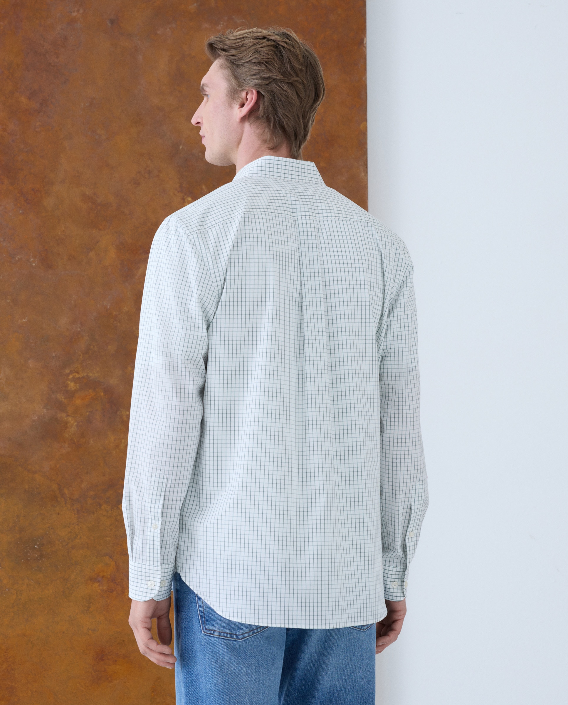 Camisa Casual de Algodão Elastano com Manga Comprida Verde-3