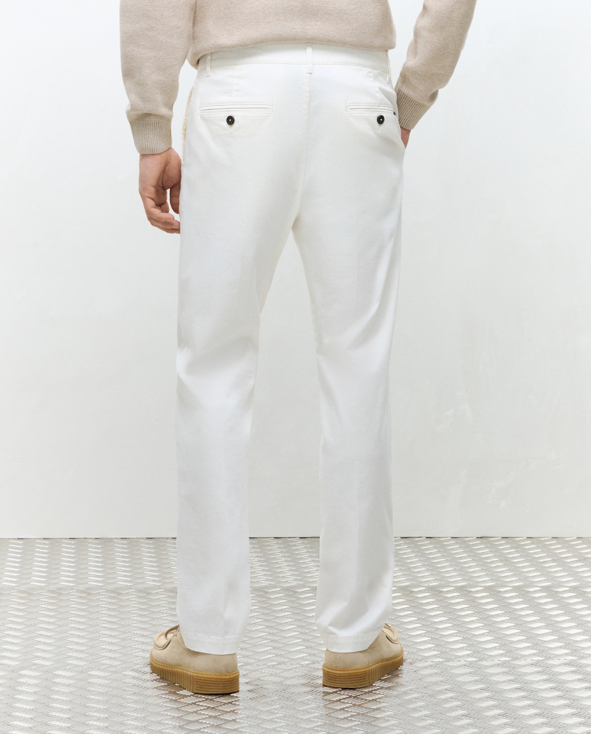 Calças Desportivas Regular em Algodão Elastómero Branco-3