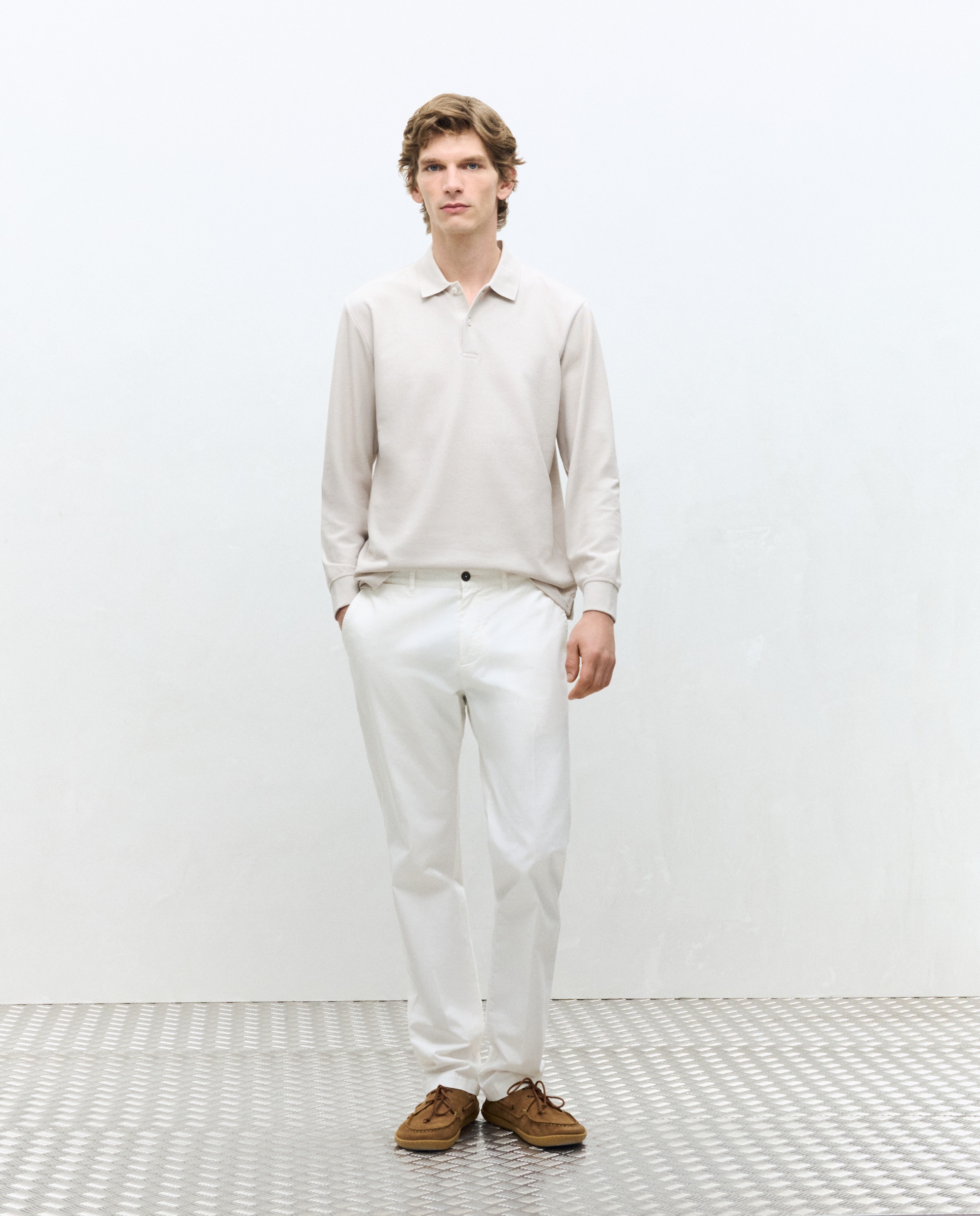 Polo Piqué com Manga Comprida Cru-3