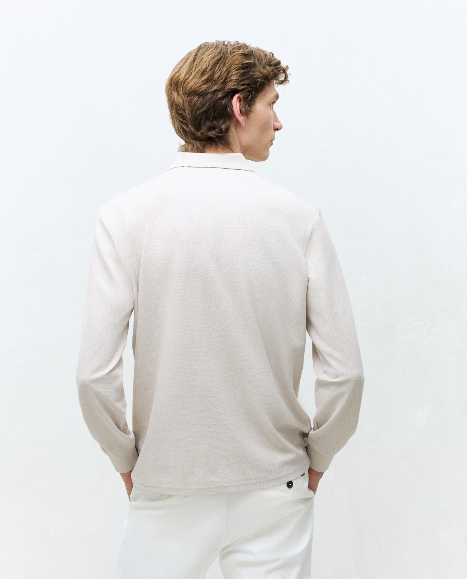 Polo Piqué com Manga Comprida Cru-4