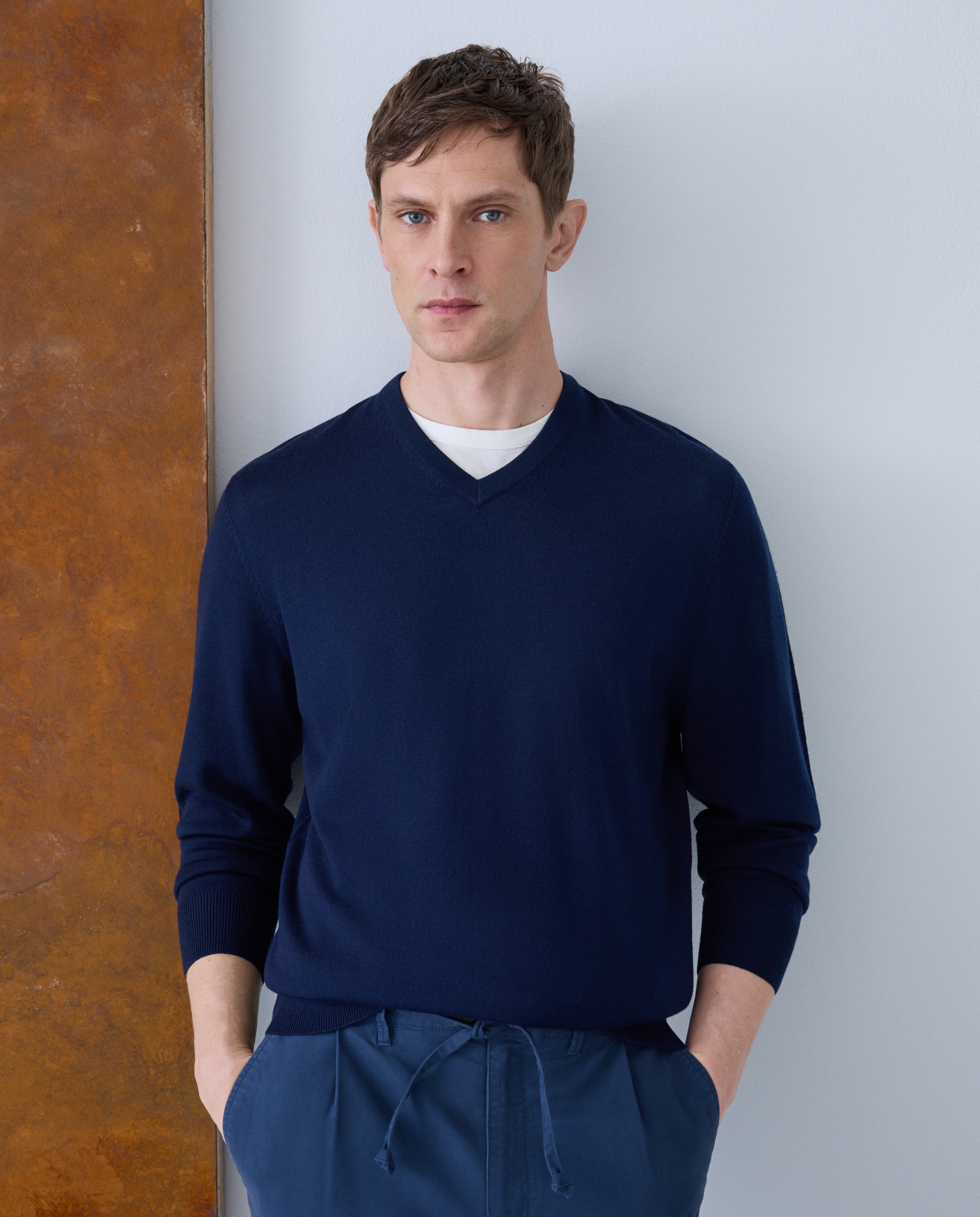 Imagen 0 de Jersey cuello pico lavable 100% lana merino de hombre Kaki