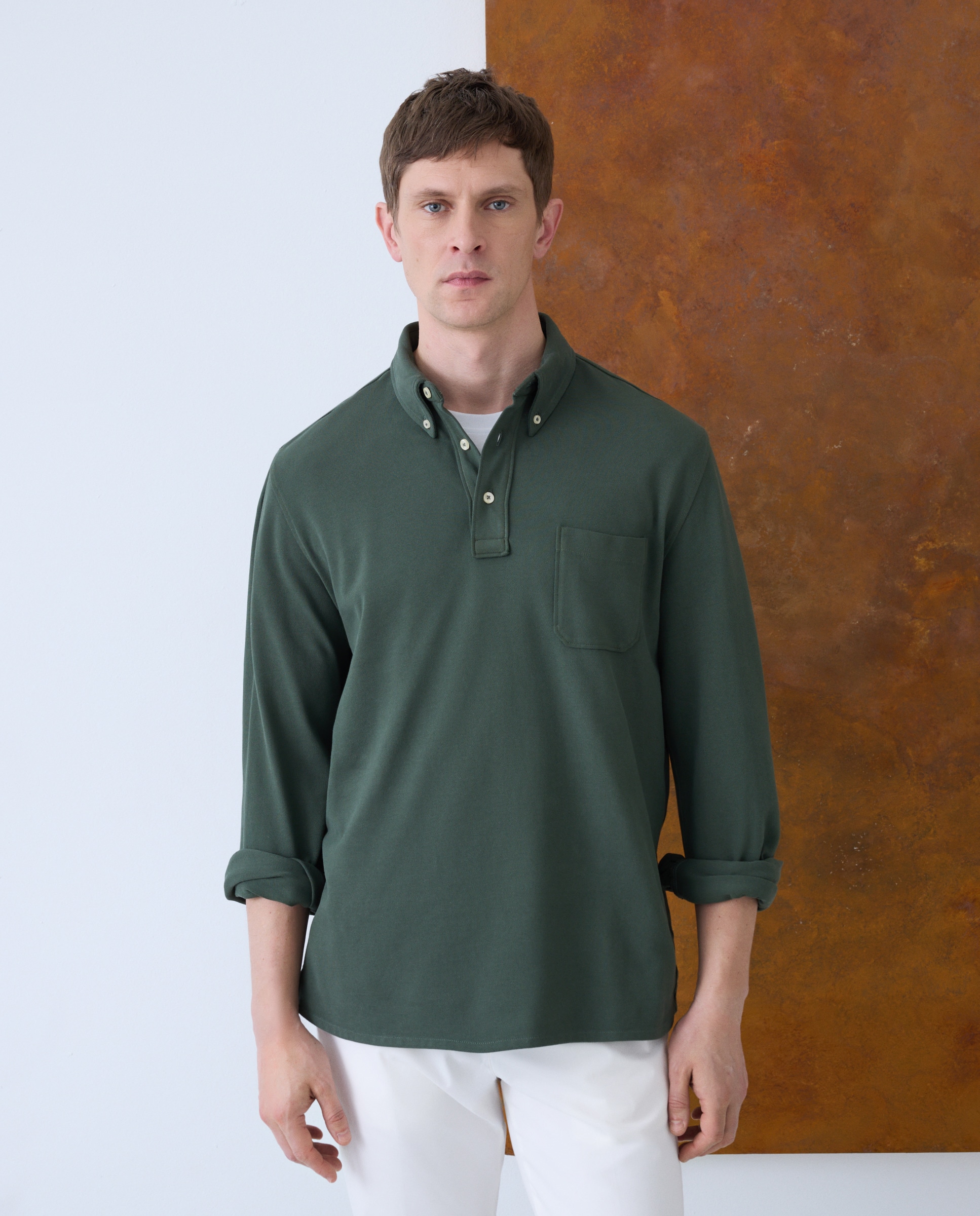 Imagem 0 de Polo Liso de Manga Comprida Button Down Garment Dye