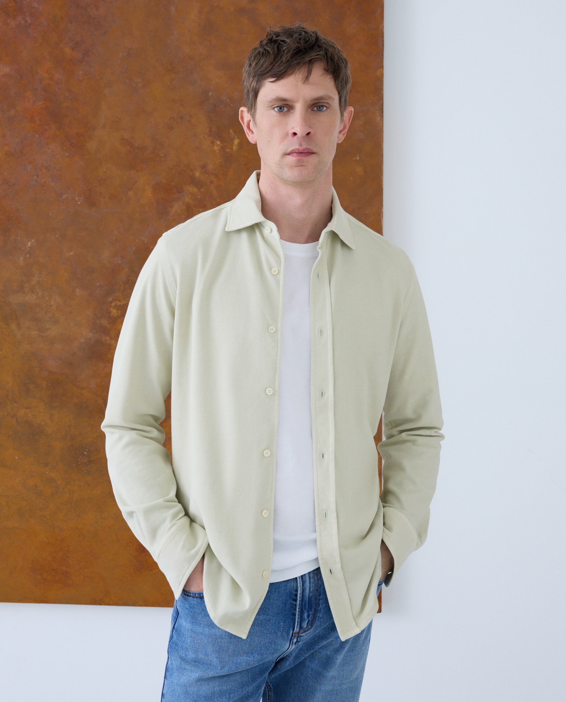 Imagem 0 de Polo Aberto Liso Garment Dye com Manga Comprida