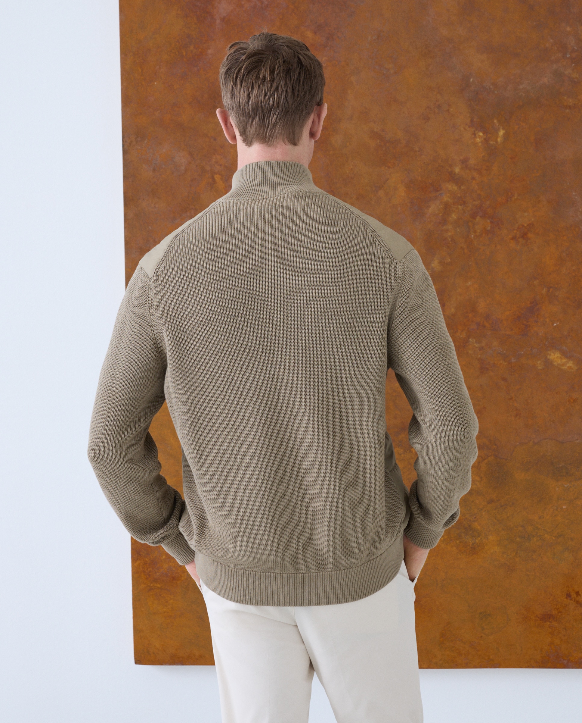 Cardigan de Nylon 100% Algodão à Frente Bege-4