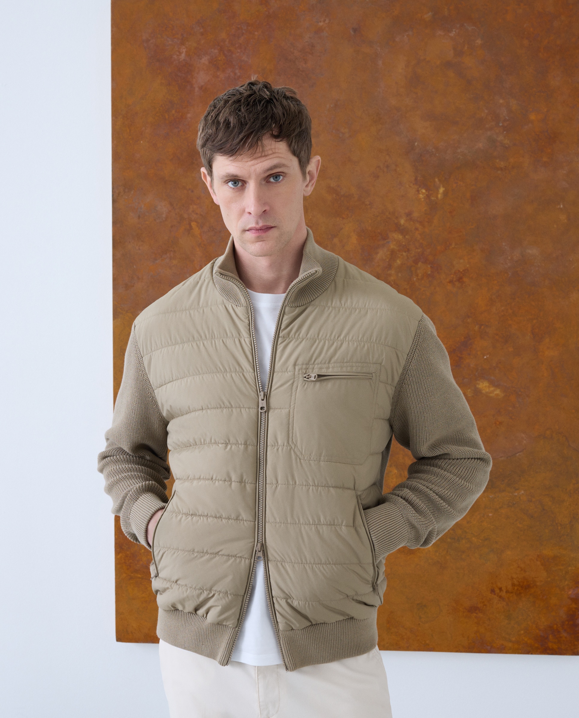 Cardigan de Nylon 100% Algodão à Frente Bege-2