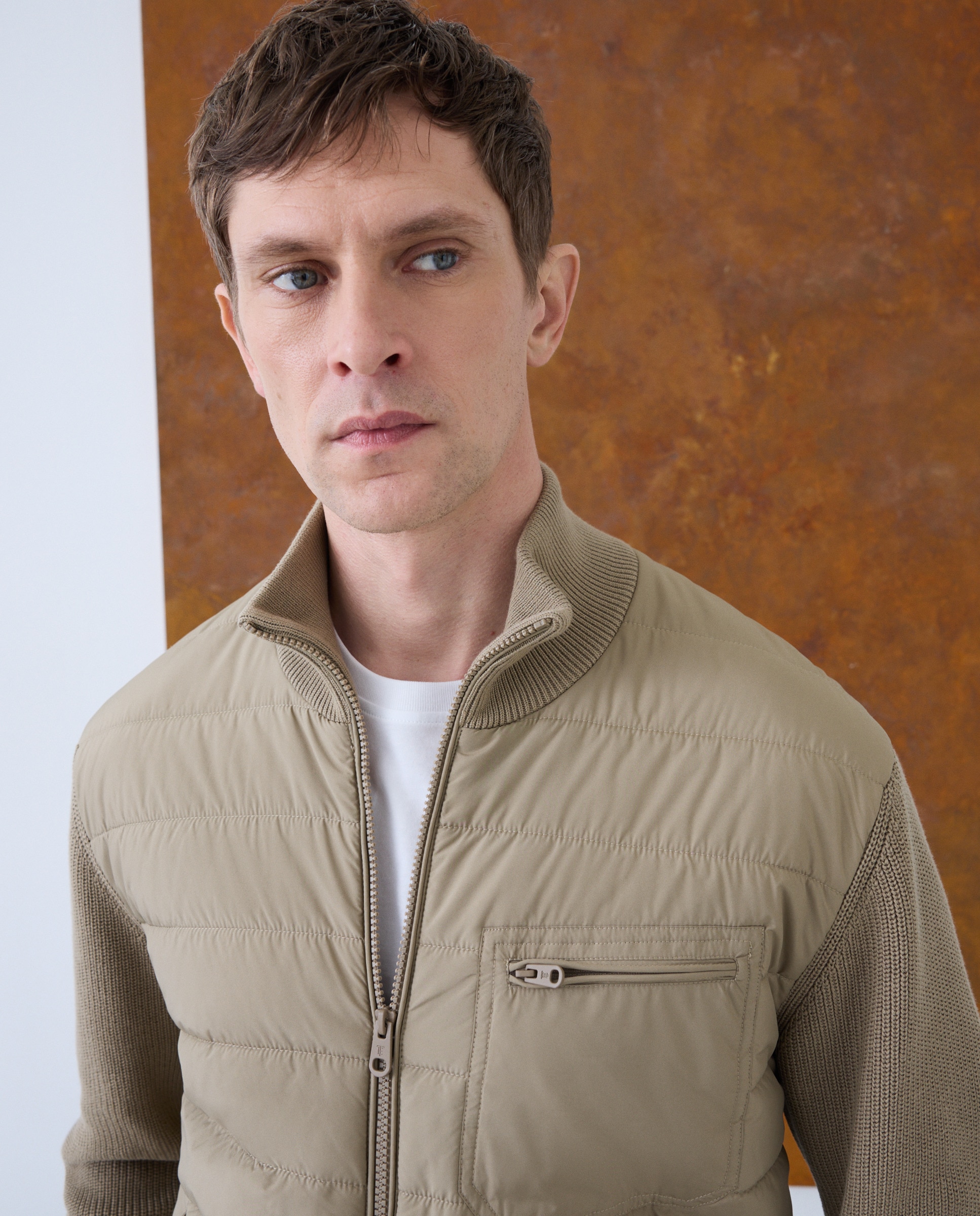 Cardigan de Nylon 100% Algodão à Frente Bege-3
