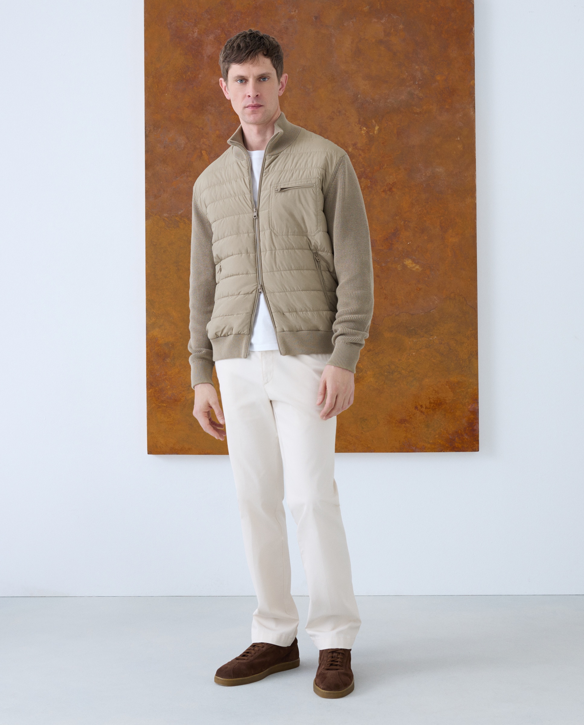 Cardigan de Nylon 100% Algodão à Frente Bege-1