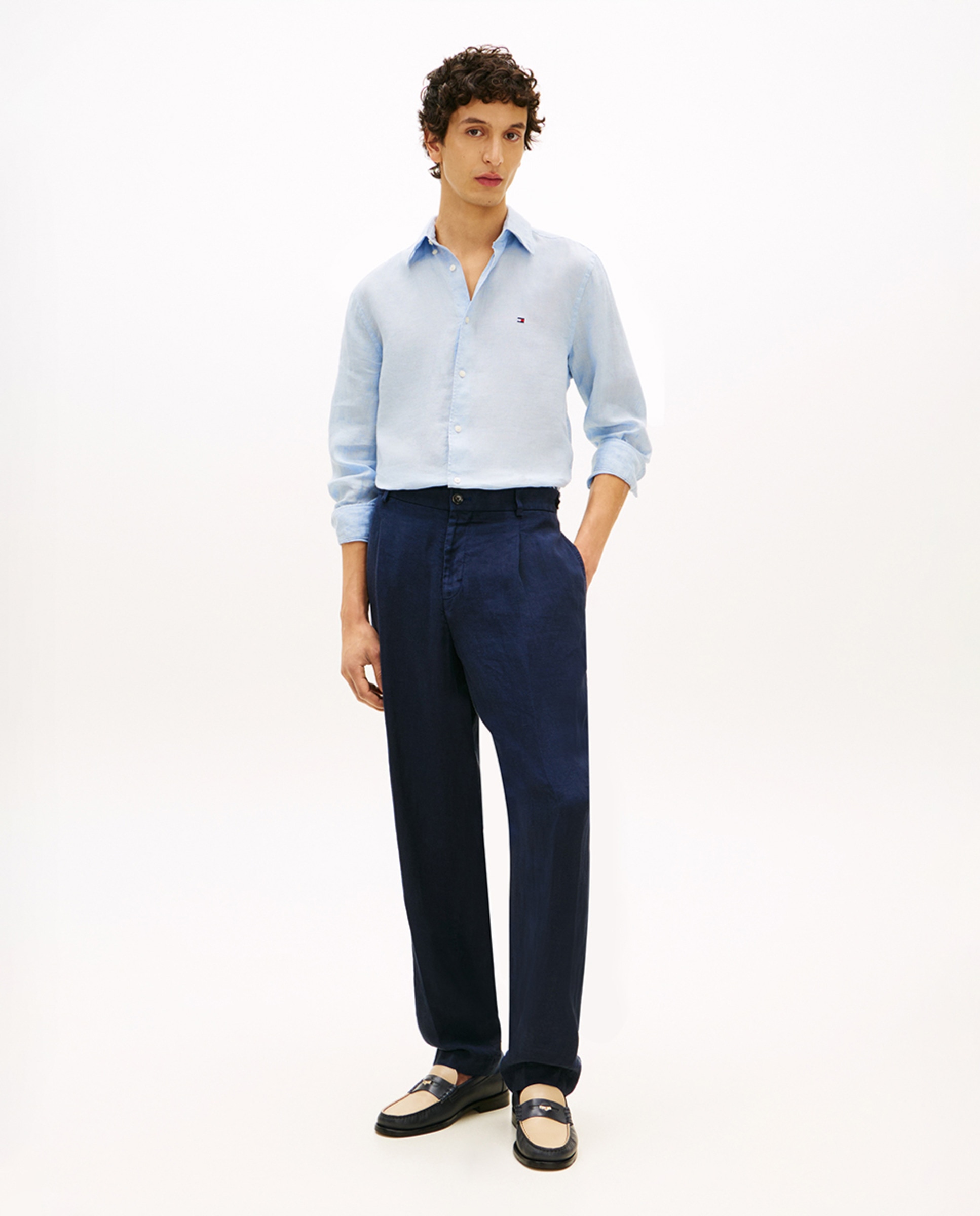 Camisa de caballero de manga larga lisa de lino Azul claro Tommy Hilfiger Azul claro-5