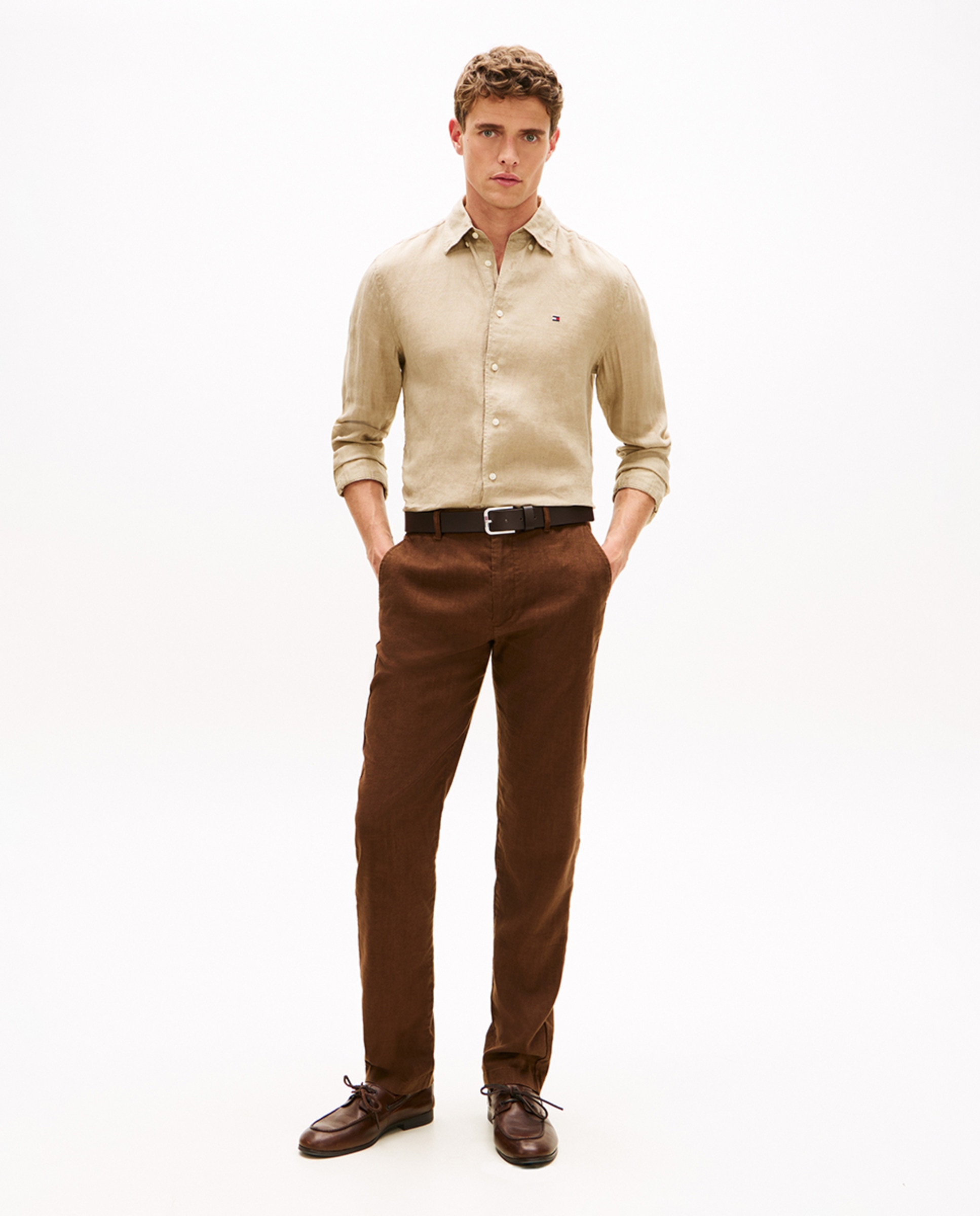 Camisa de caballero de manga larga lisa de lino - Tommy Hilfiger - Beige Beige-5