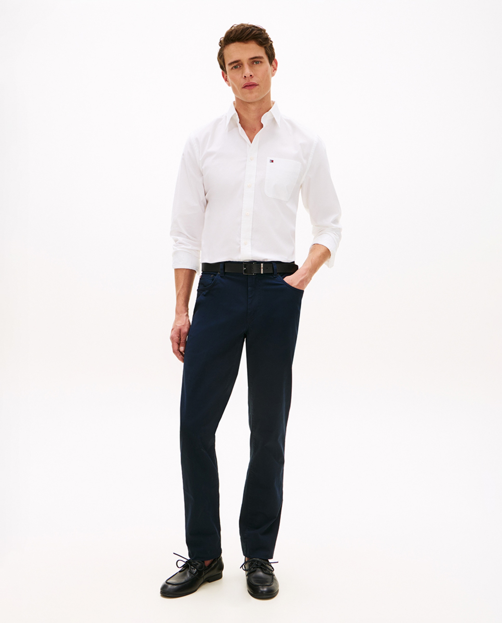 Camisa Oxford Lisa com Manga Comprida Branco-5