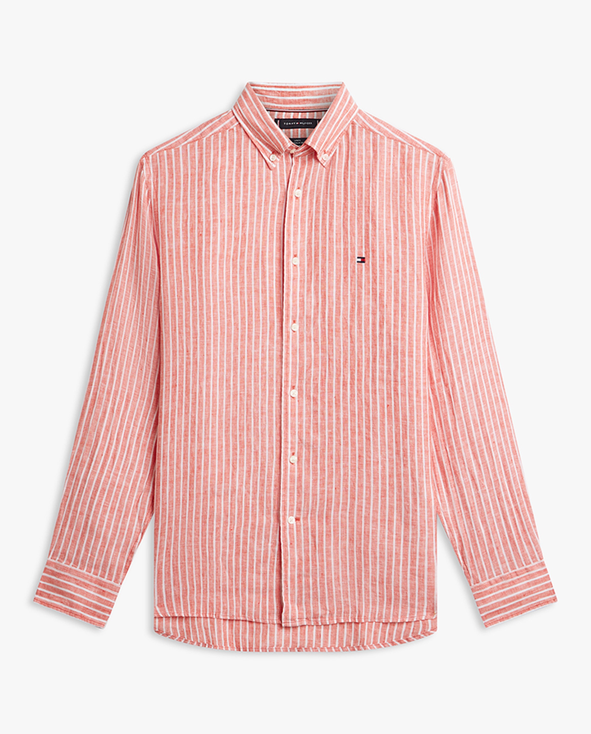 Camisa de Linho Estampada com Manga Comprida Laranja-4