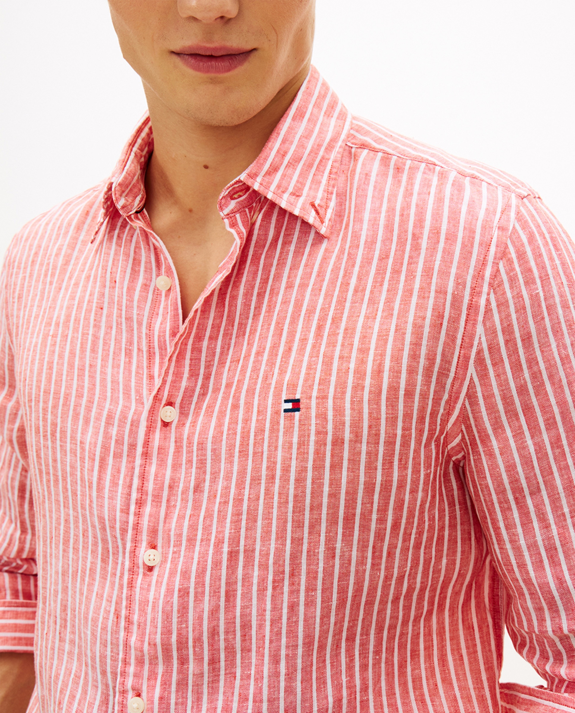 Camisa de Linho Estampada com Manga Comprida Laranja-3