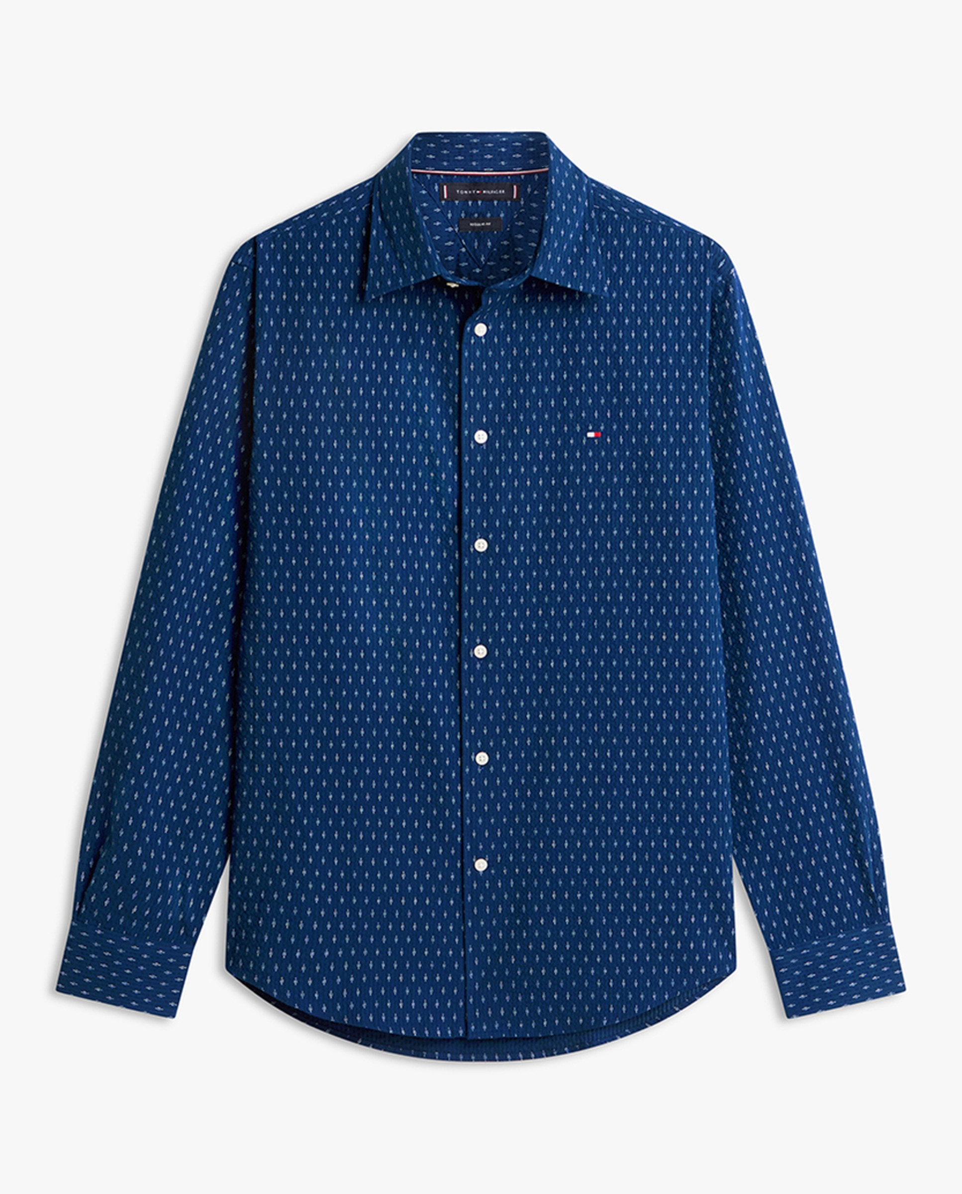 Camisa Estampada Tipo Seersucker com Manga Comprida Azul-marinho-4
