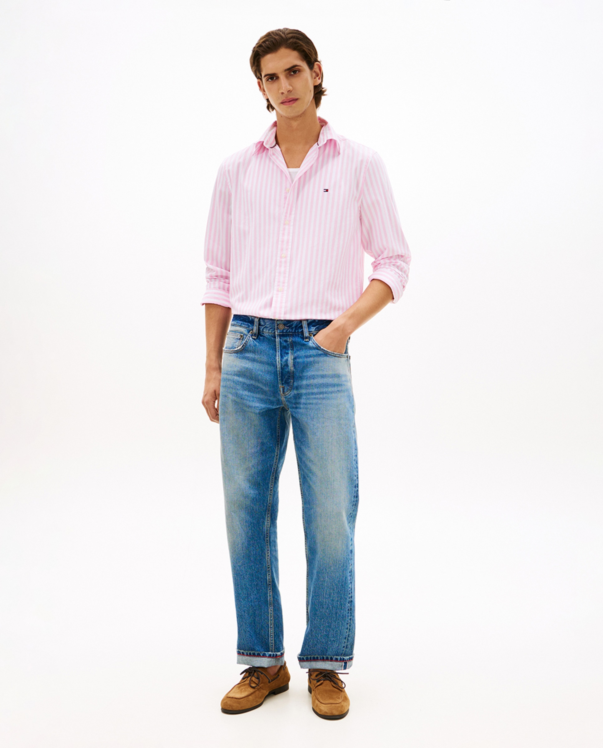 Camisa Estampada de Popelina com Manga Comprida Rosa-5