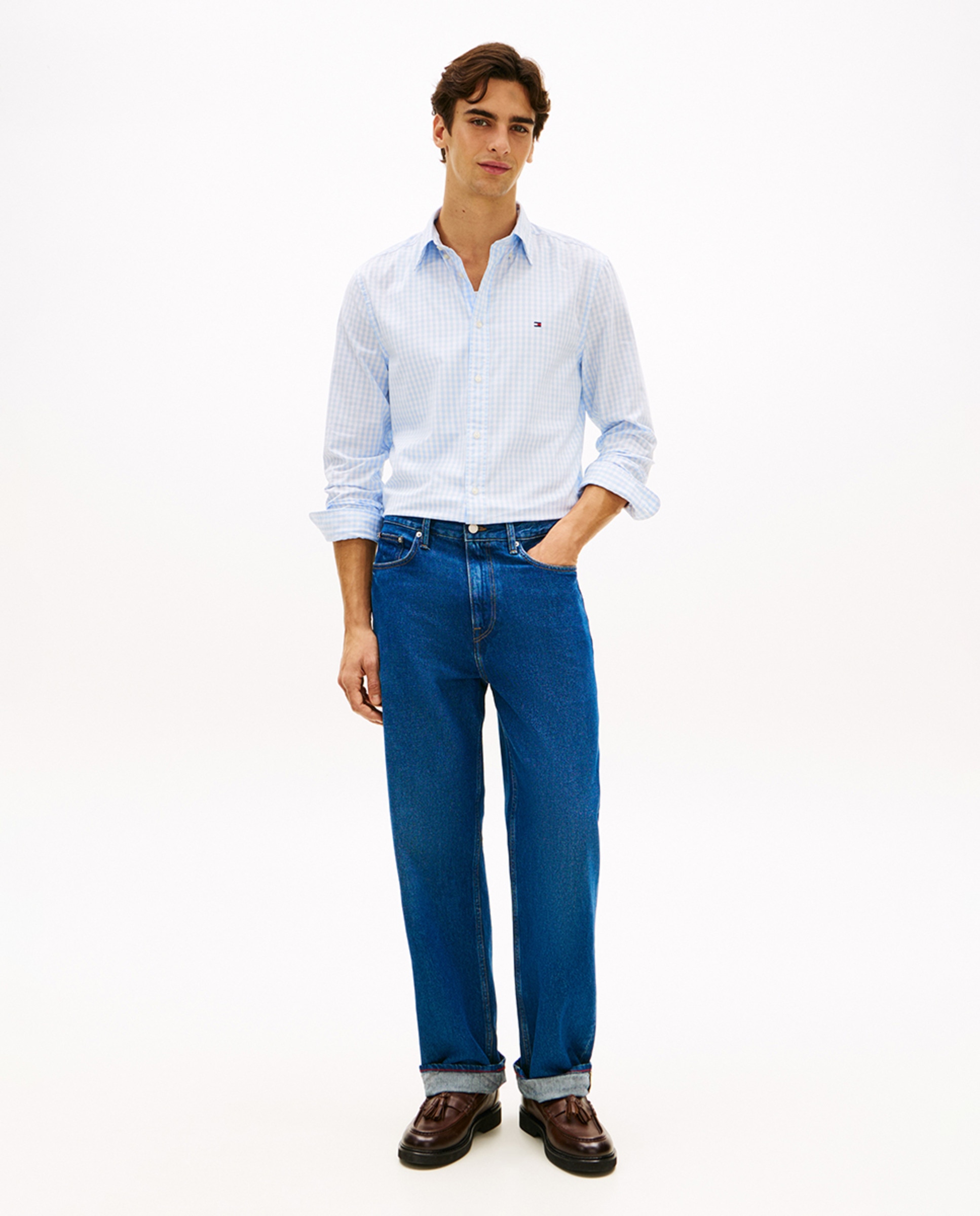 Camisa Estampada de Popelina com Manga Comprida Azul-claro-5