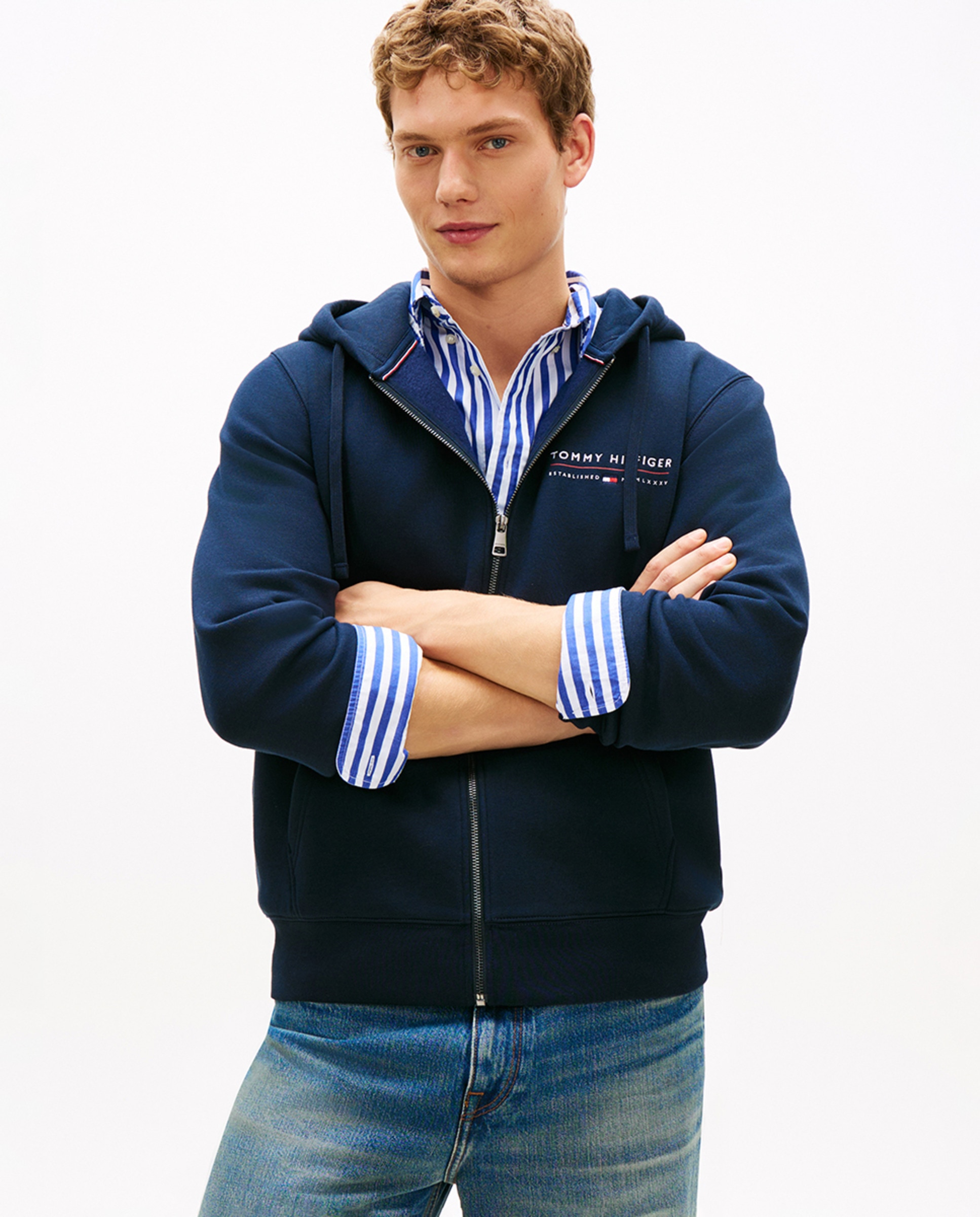 Sweatshirt com Capuz e Fecho de Correr Azul-marinho-1