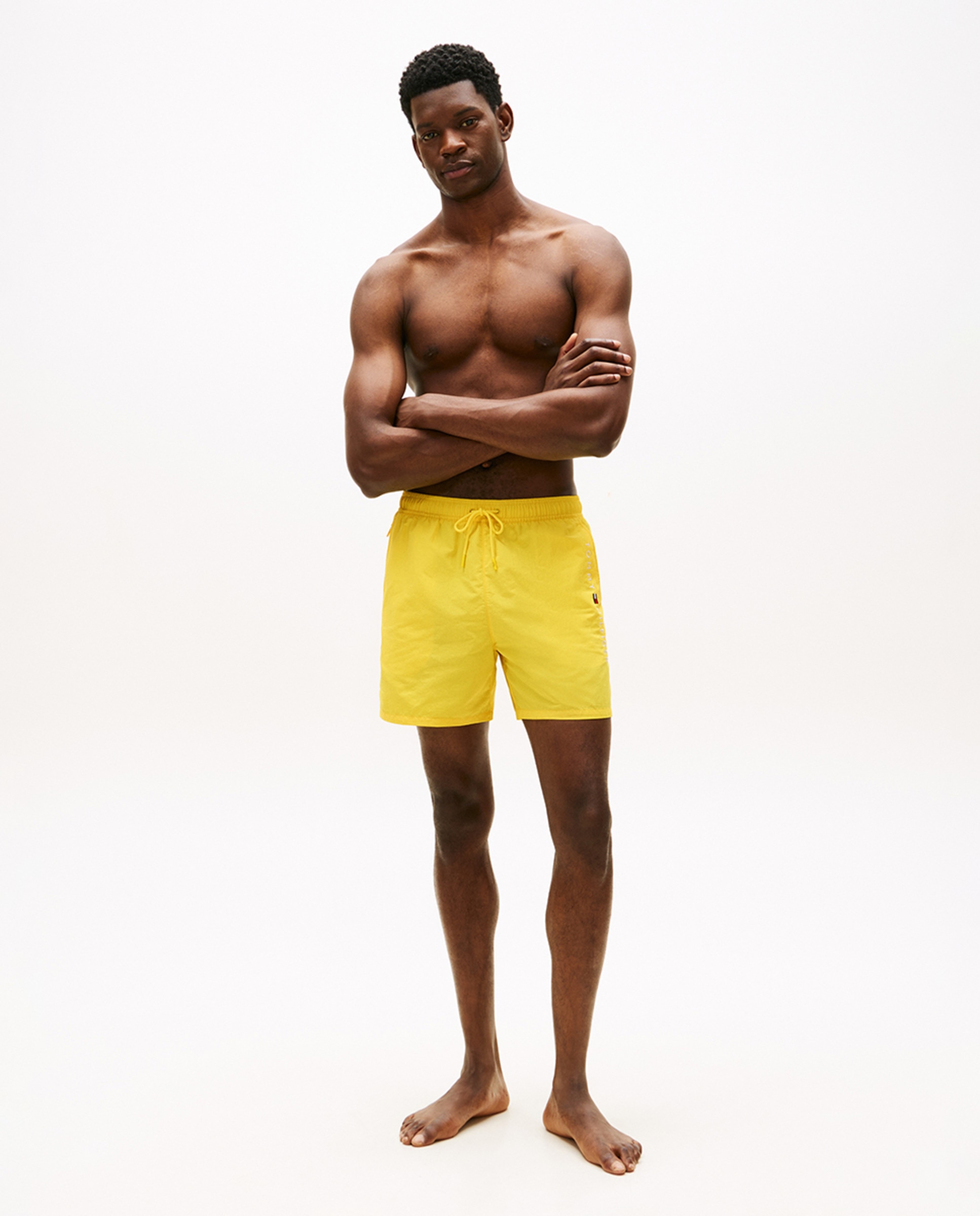 Calções de Banho Lisos com Cintura Ajustável Amarelo-5