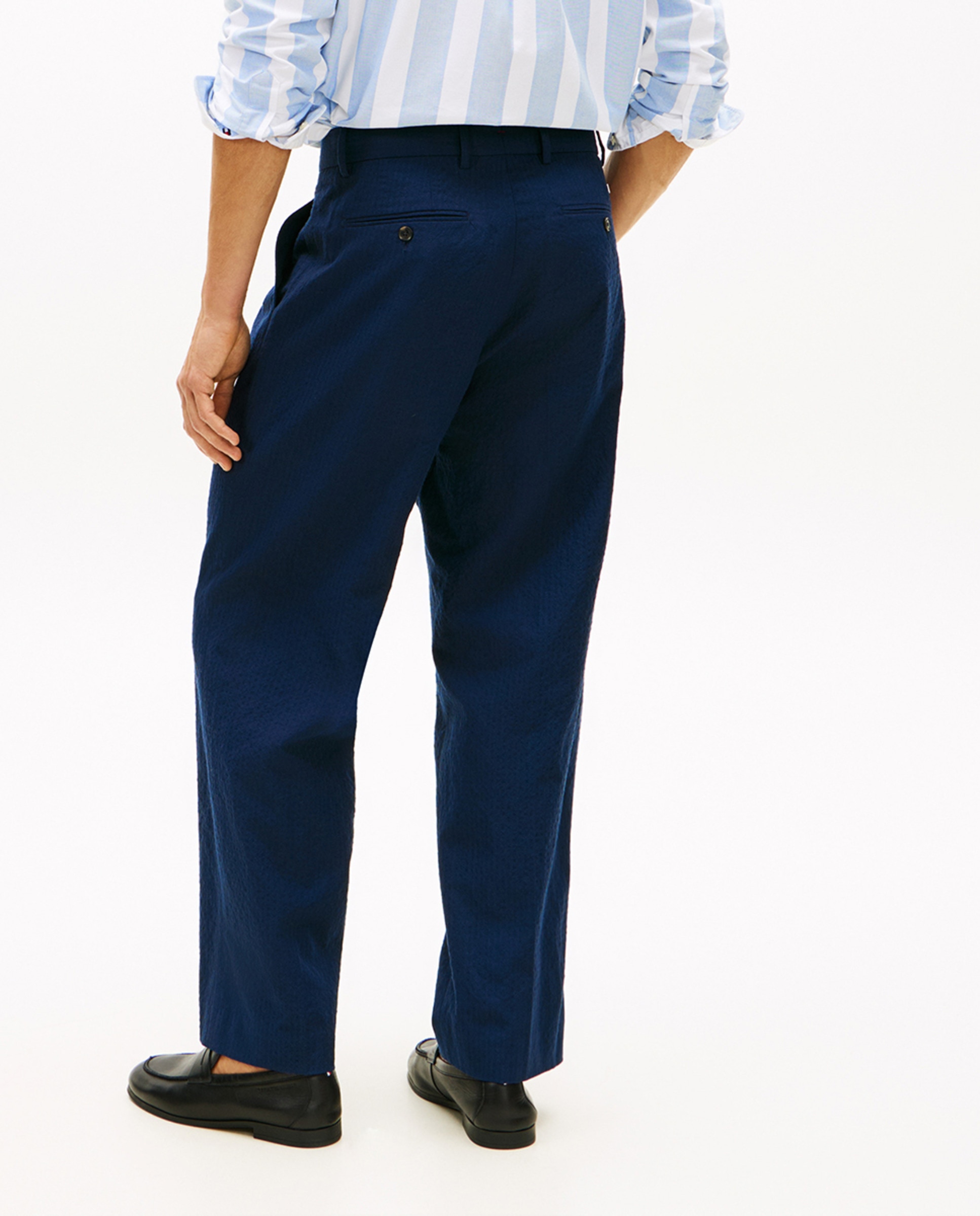 Calças Tipo Seersucker Relaxed Fit Azul-marinho-3