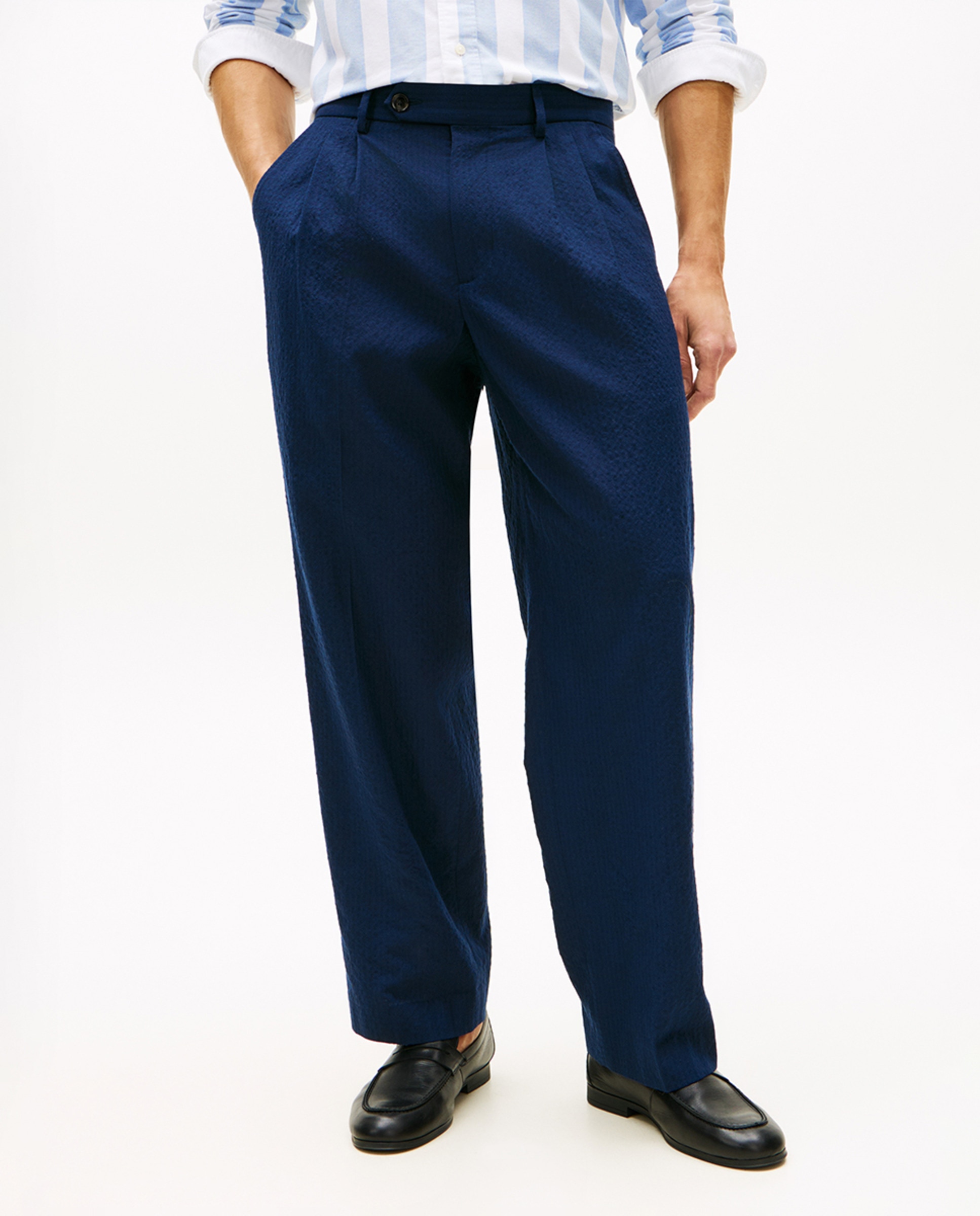 Calças Tipo Seersucker Relaxed Fit Azul-marinho-2
