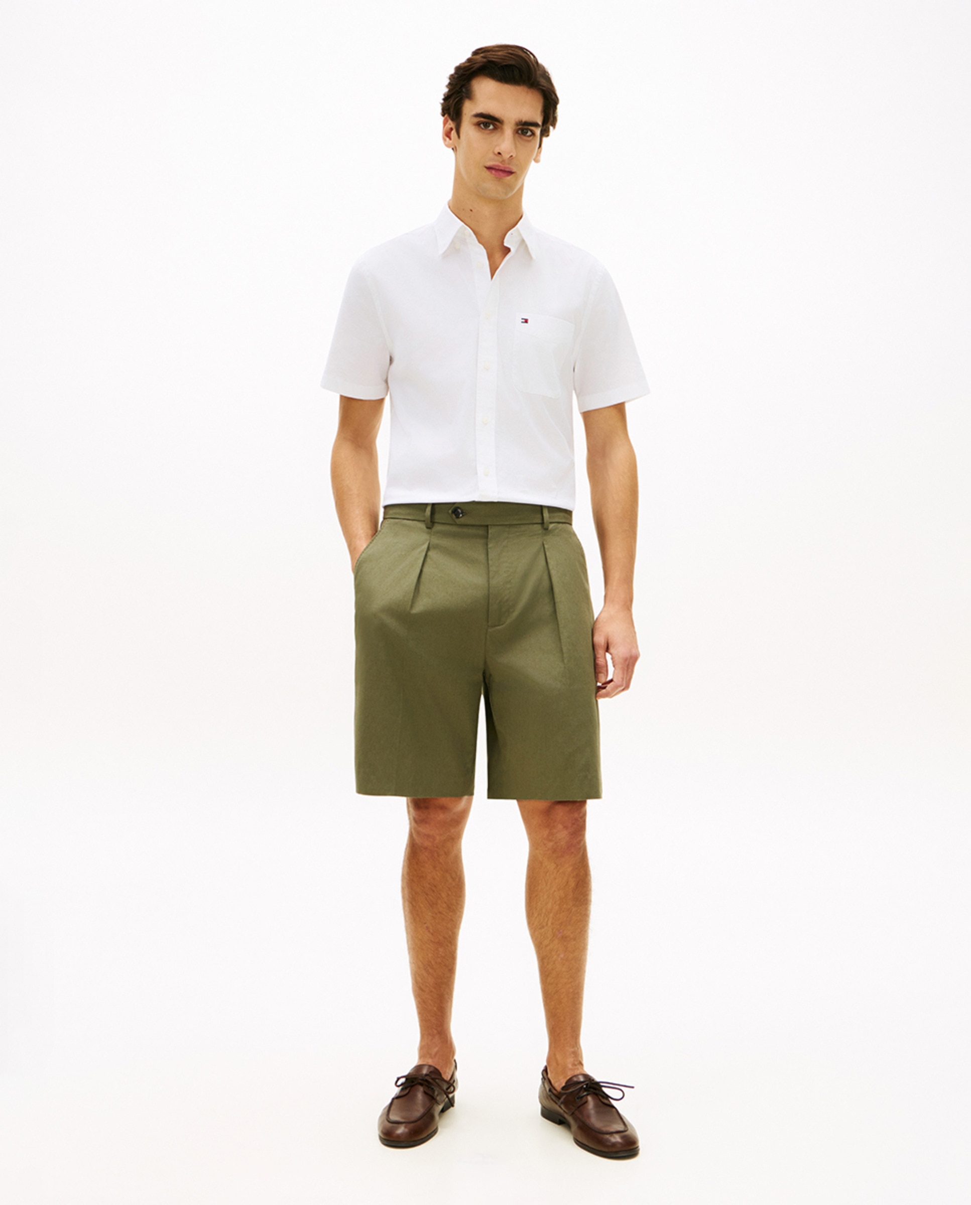 Camisa Oxford Lisa com Manga Curta Branco-5