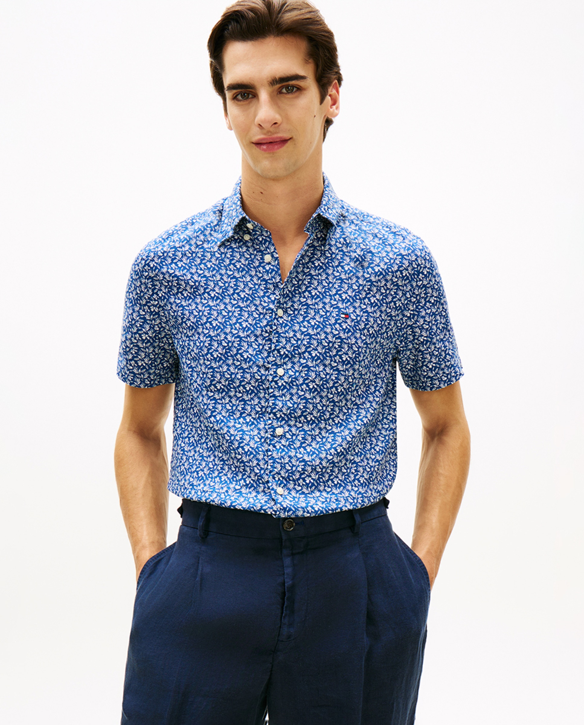 Imagem 0 de Camisa de Linho Estampada com Manga Curta