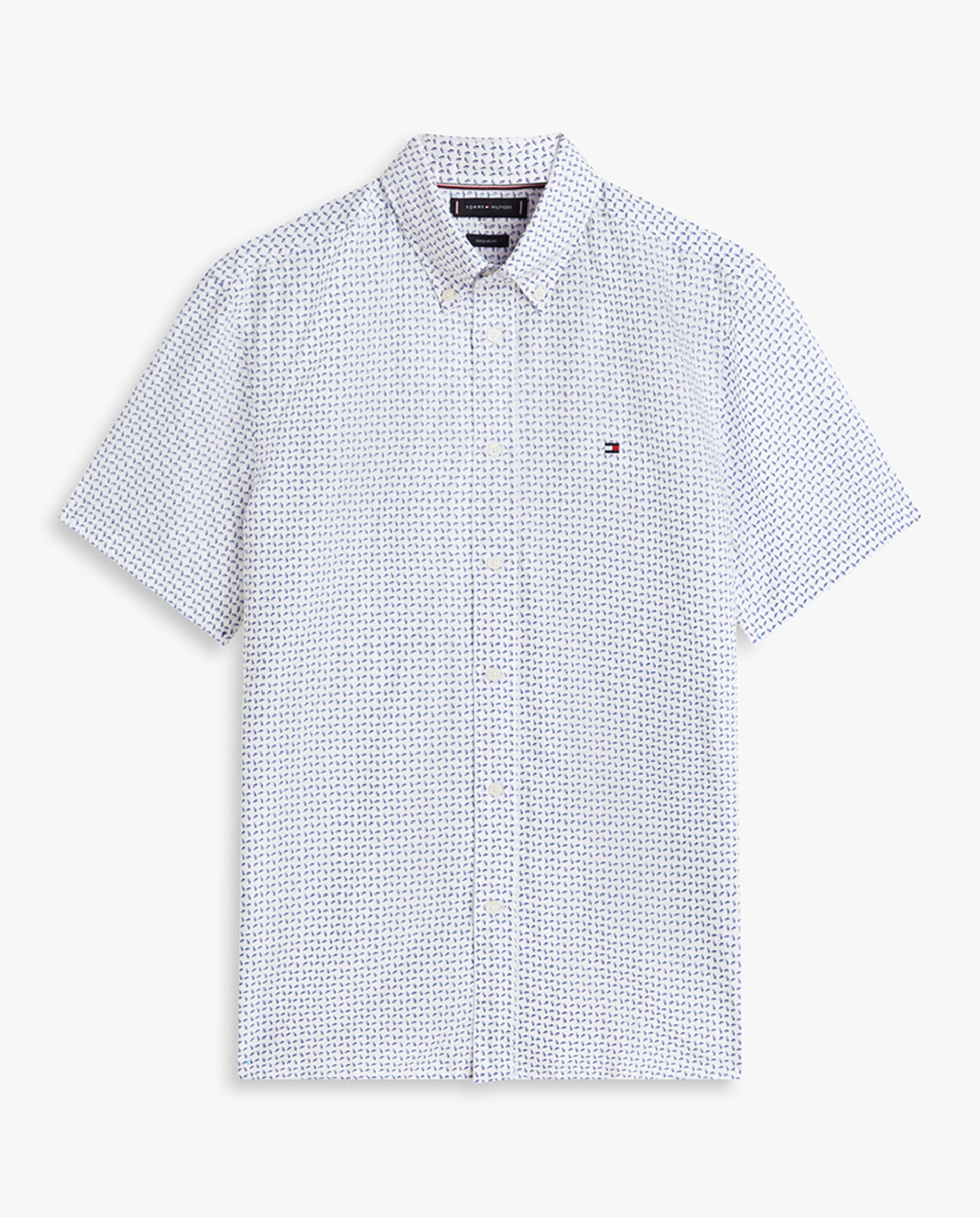 Camisa de Linho Estampada com Manga Curta Azul-4