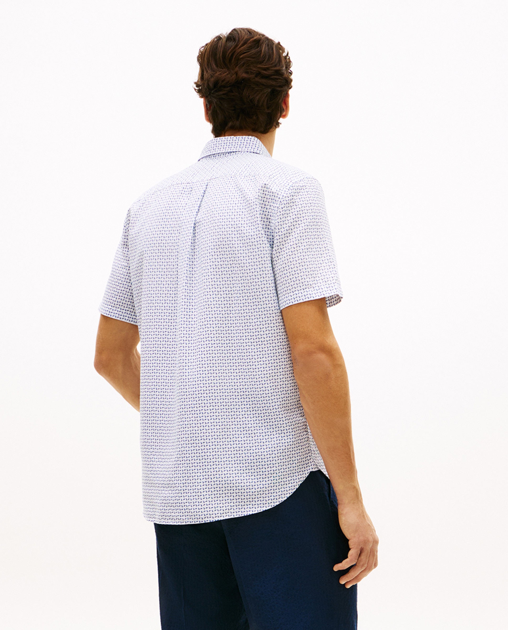 Camisa de Linho Estampada com Manga Curta Azul-2