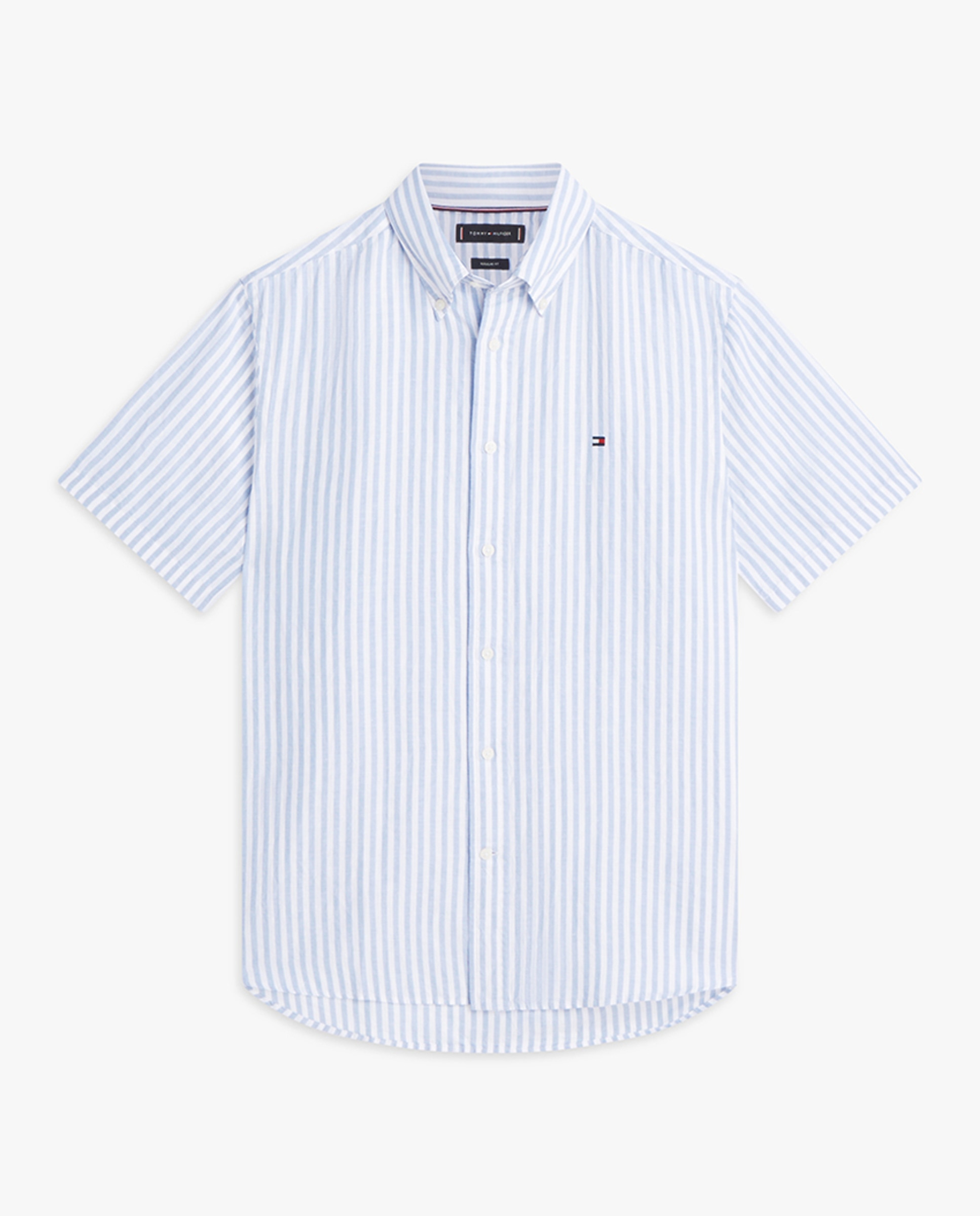Camisa de Linho Estampada com Manga Curta Azul-claro-4