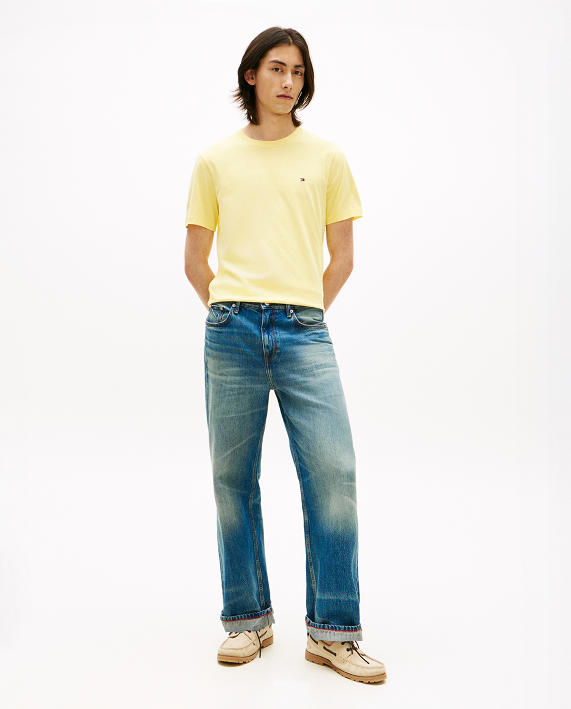 Camiseta de hombre regular de manga corta con bandera bordada - Tommy Hilfiger - Rosa Amarillo-6