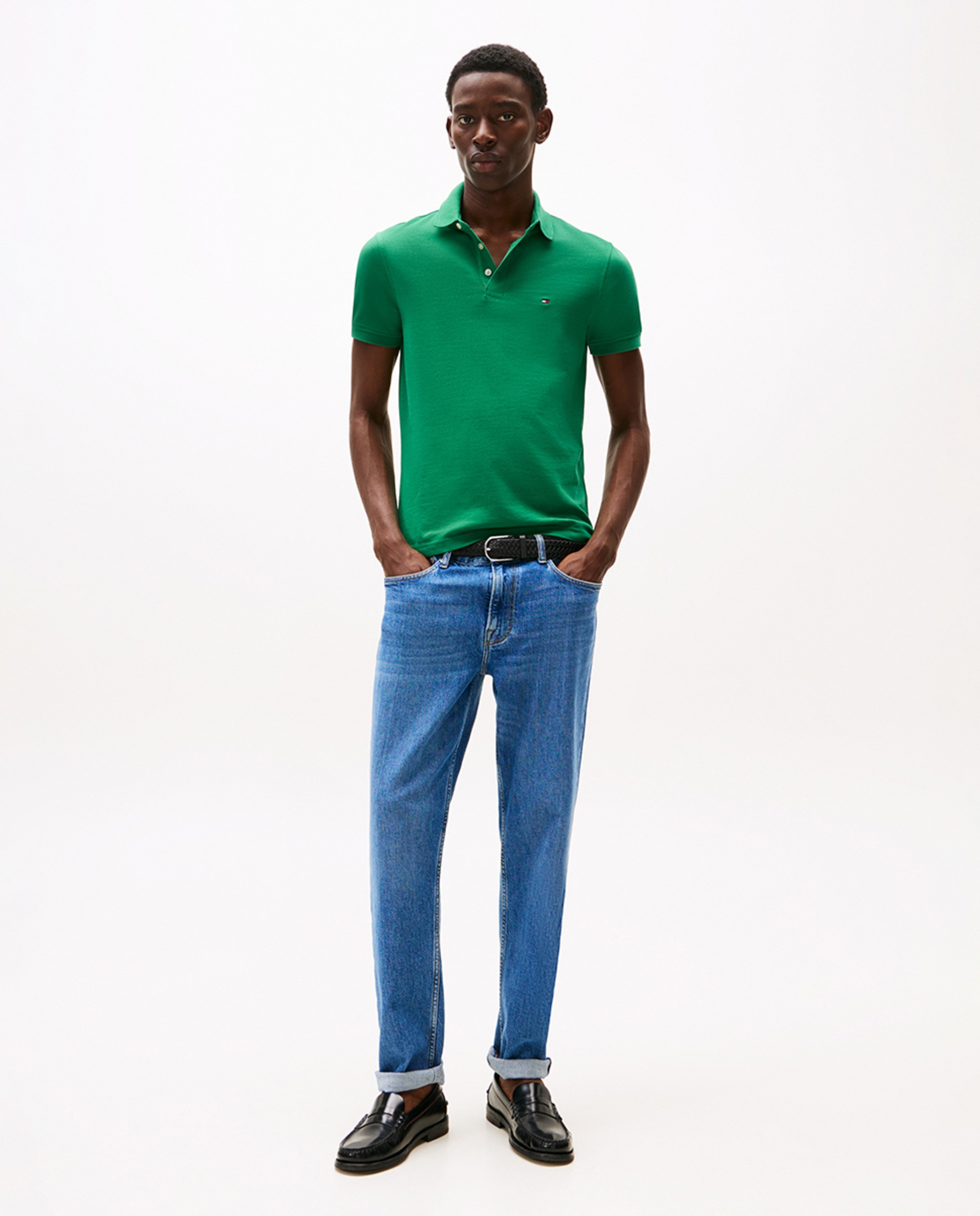 Pólo básico slim fit azul com manga curta Verde-5