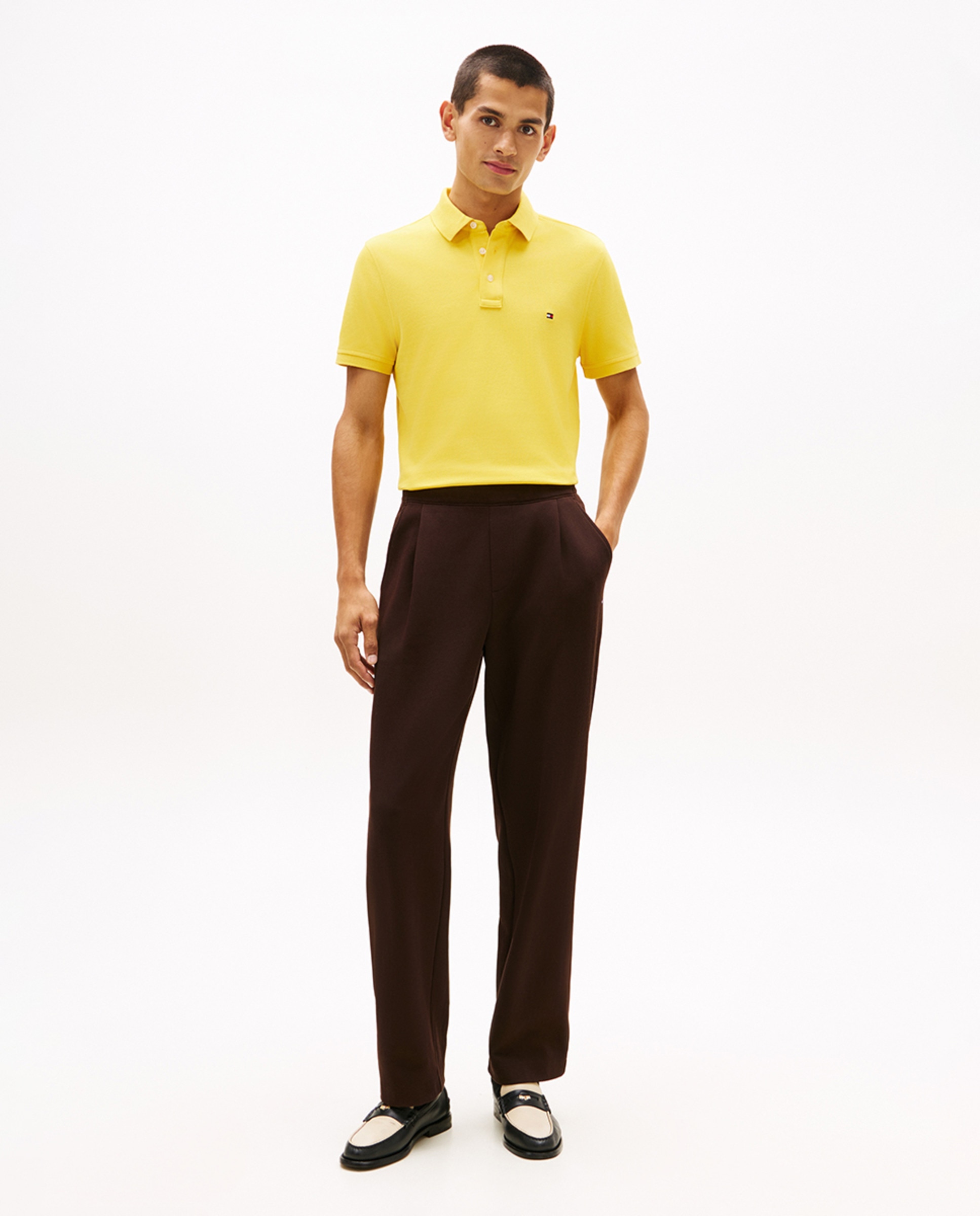 Polo Liso de Manga Curta Slim Fit Amarelo-5