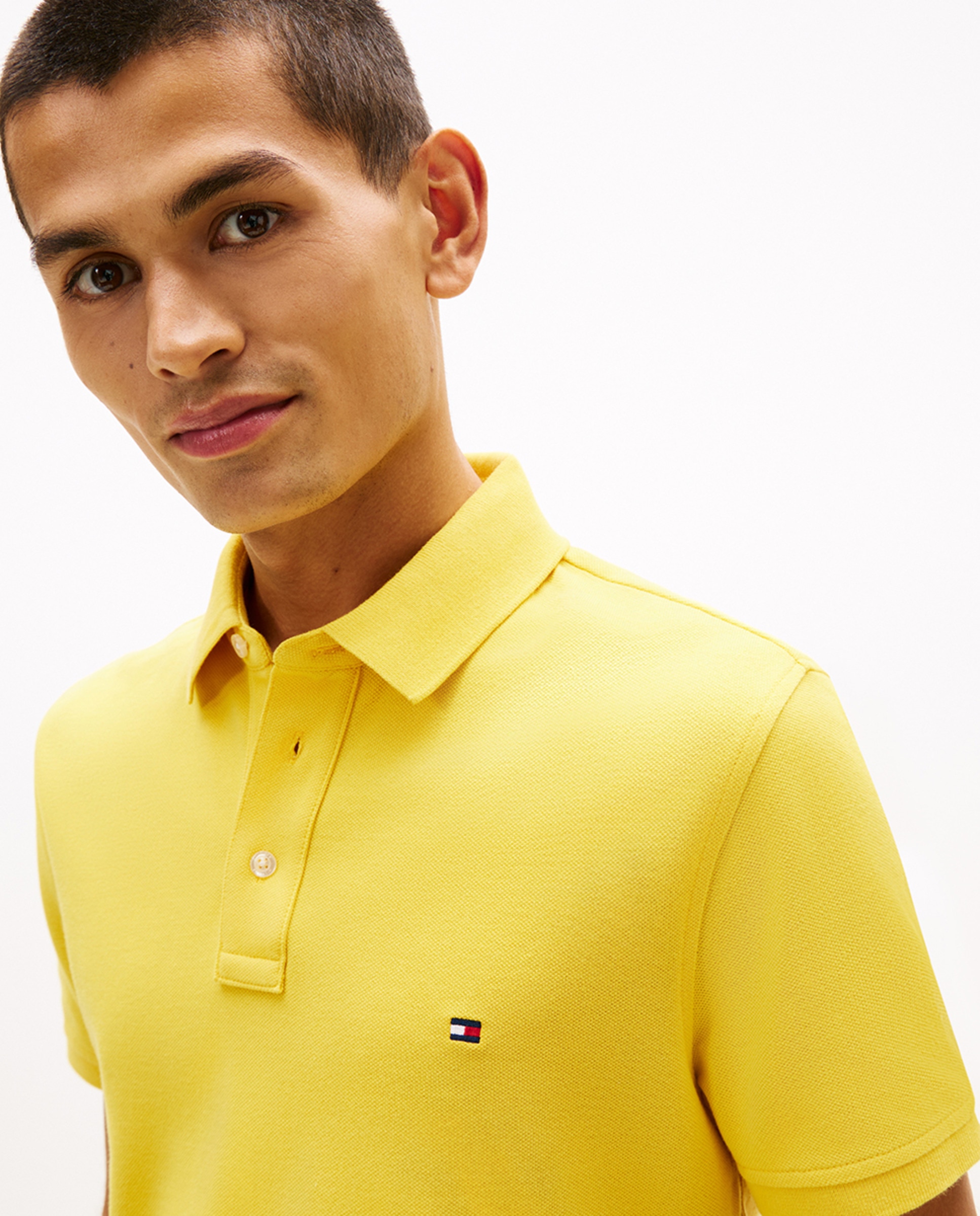 Polo Liso de Manga Curta Slim Fit Amarelo-3