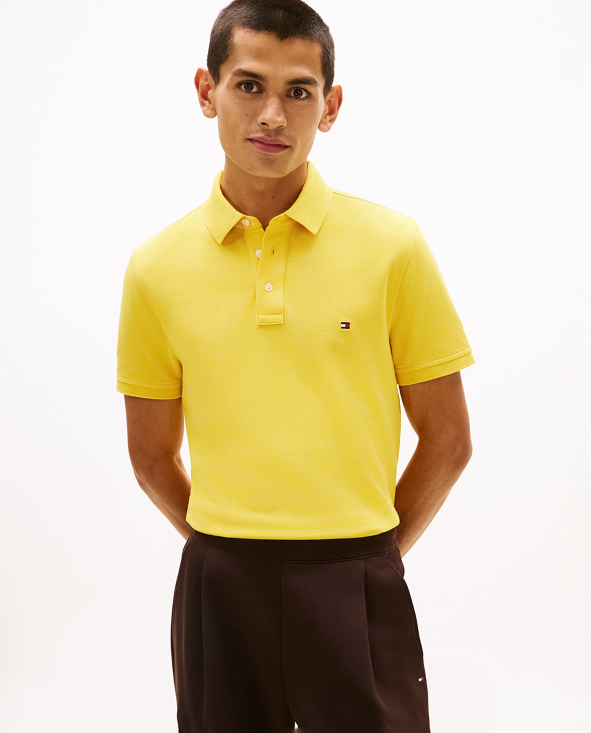 Polo Liso de Manga Curta Slim Fit Amarelo-1