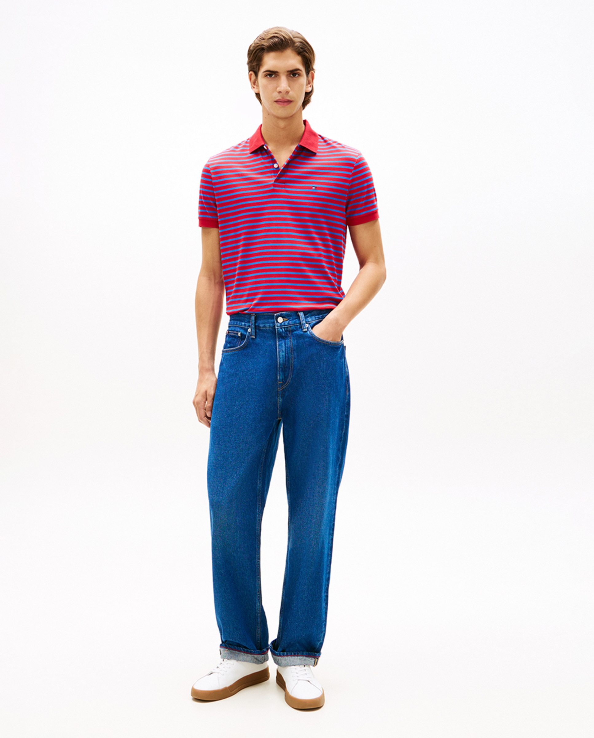 Polo de hombre regular de manga corta con bandera bordada - Tommy Hilfiger - Blanco Multicolor-5