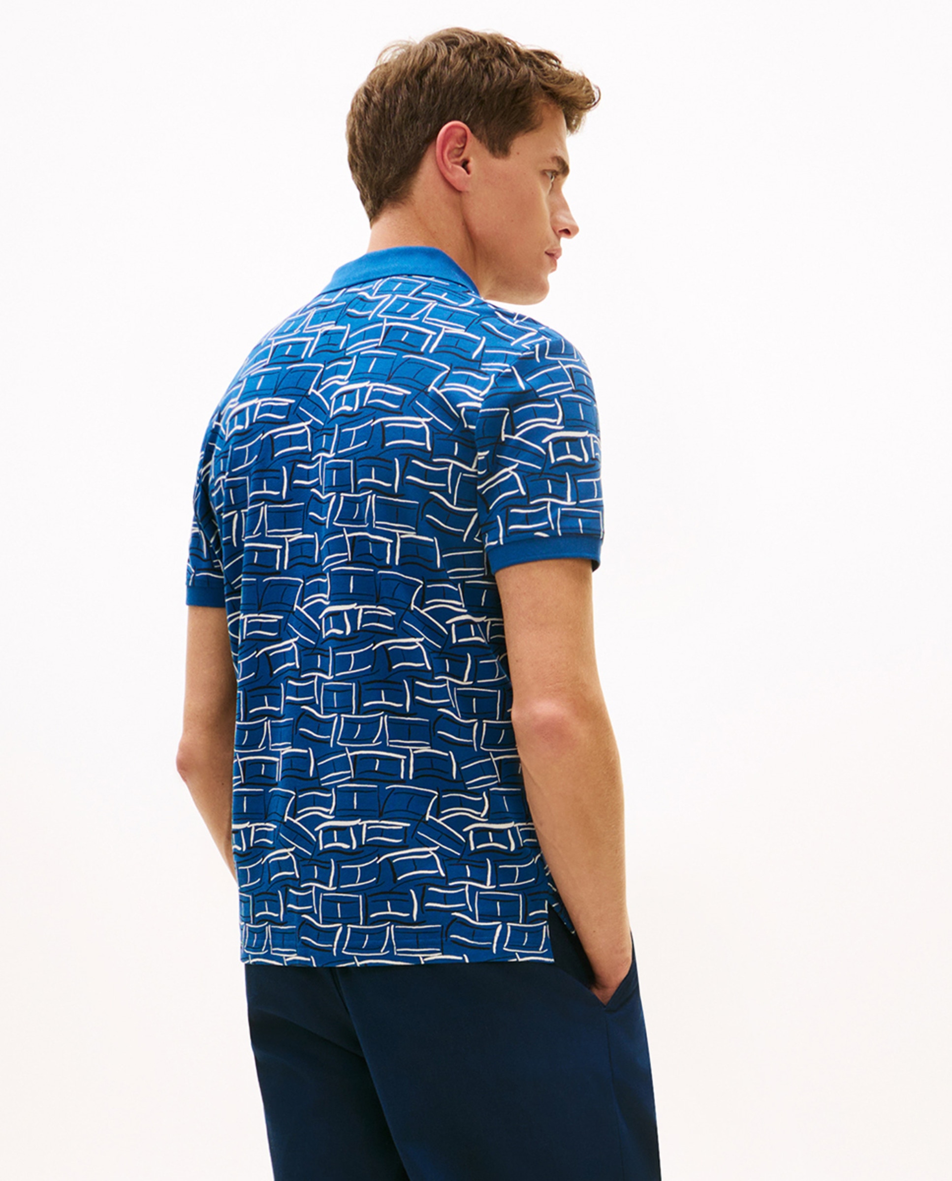 Polo de Manga Curta com Estampado Azul-2