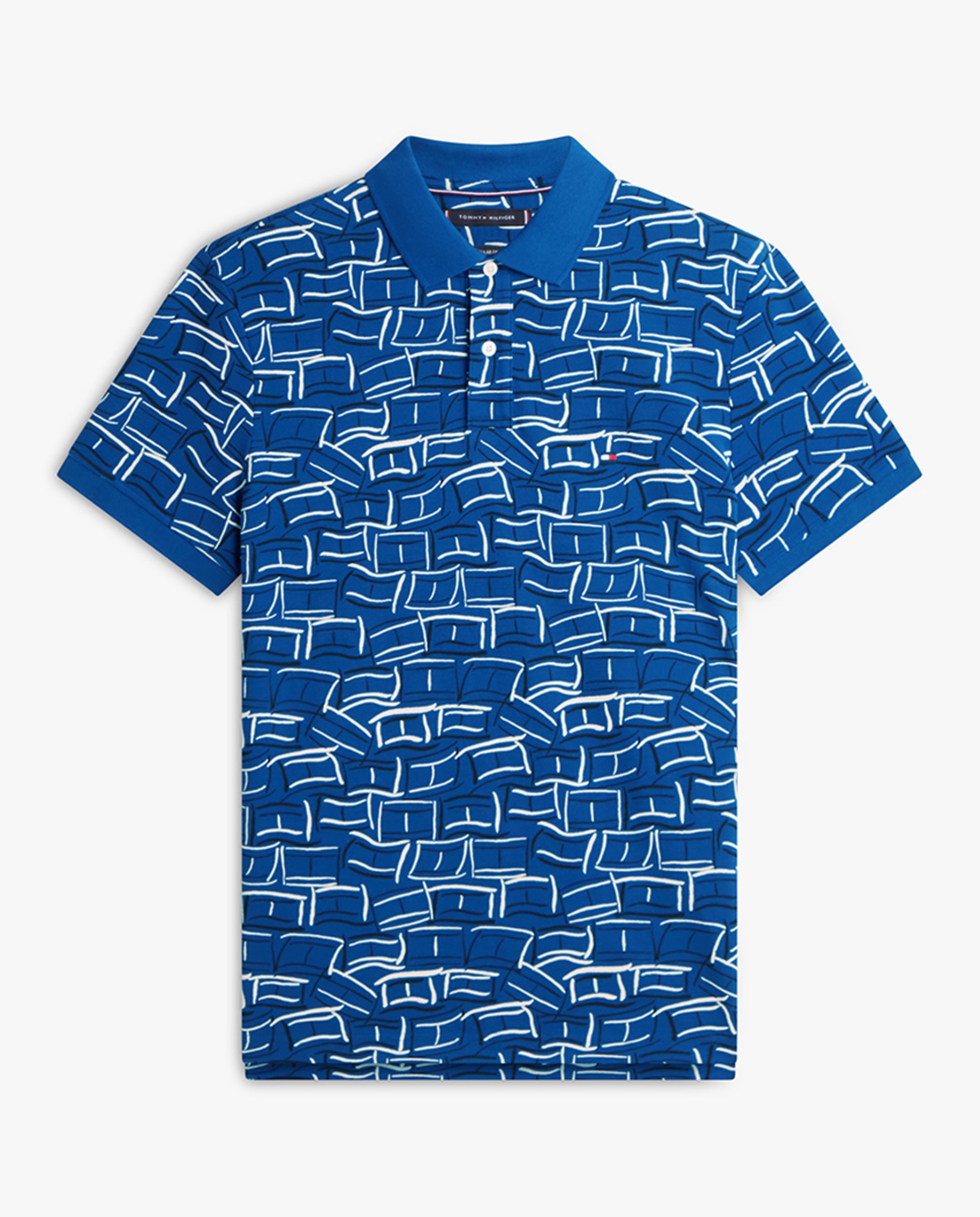 Polo de Manga Curta com Estampado Azul-4