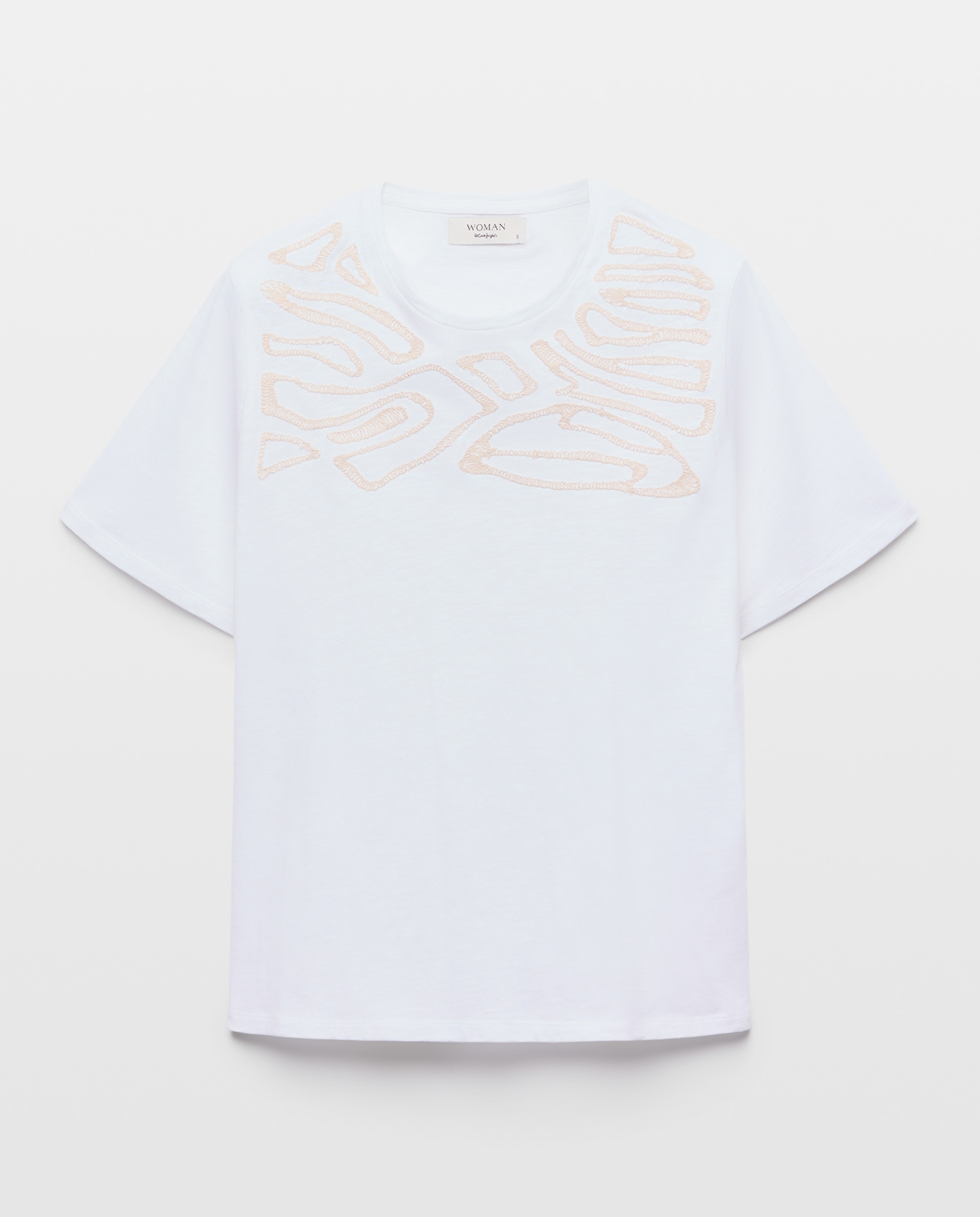 T-shirt de Manga Curta com Bordado no Decote Branco-4