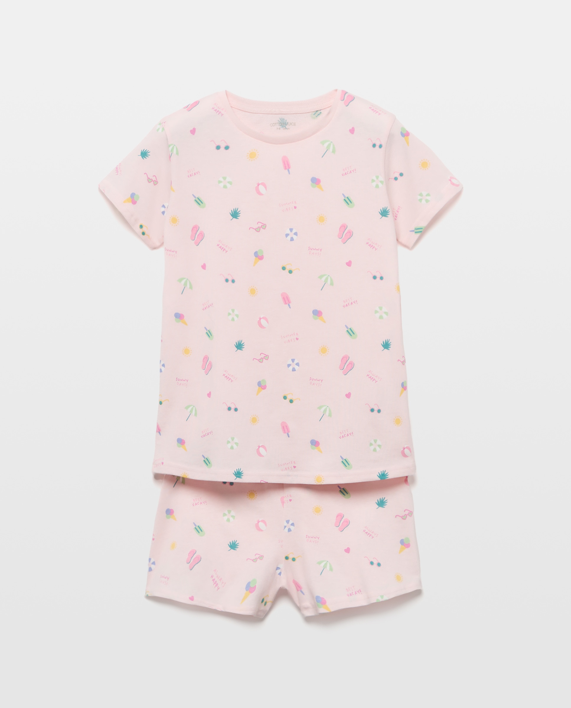 Pijama Curto com Estampado de Praia Cotton Juice Rosa-4