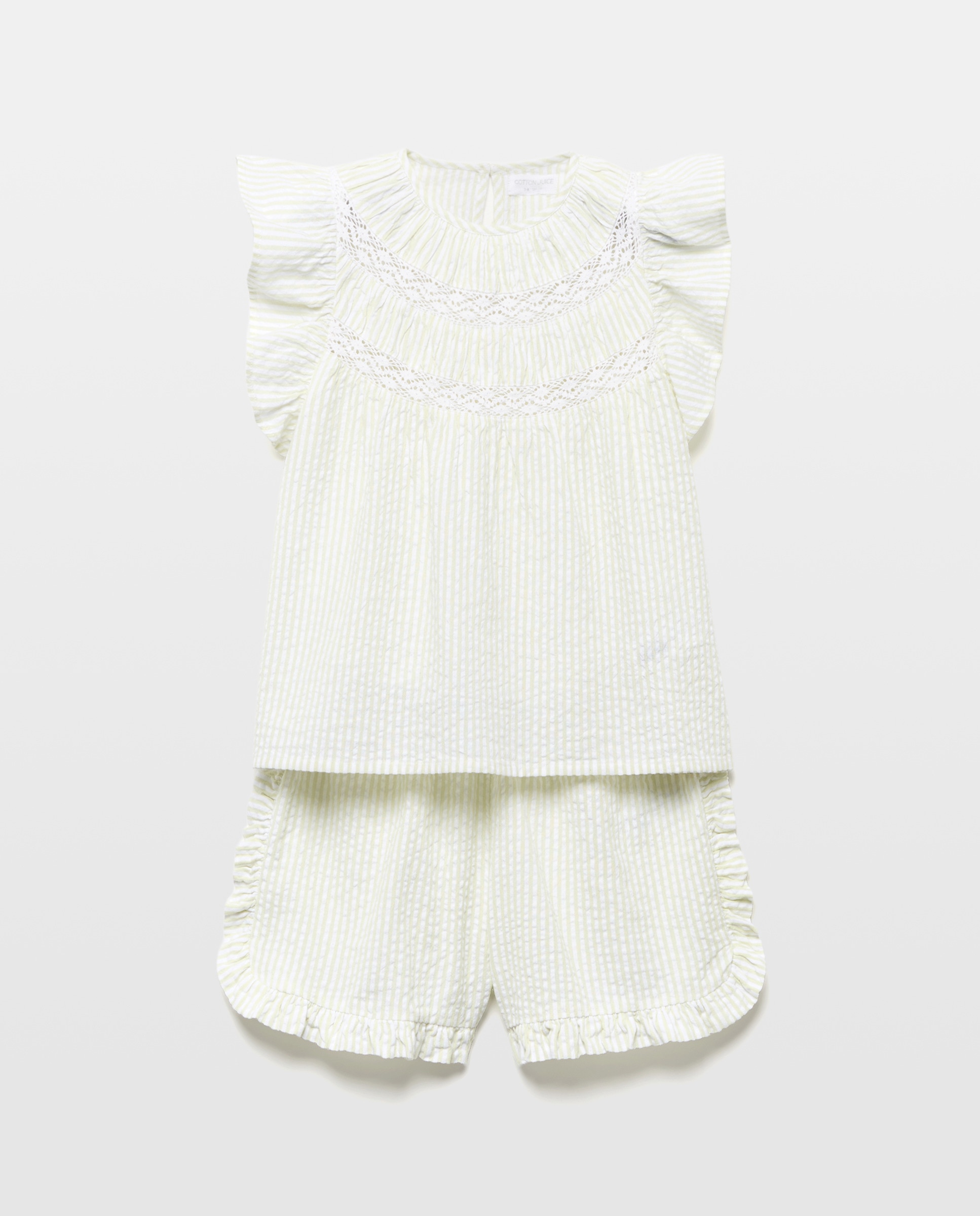 Pijama Curto Completo de Seersucker Cotton Juice Verde-4