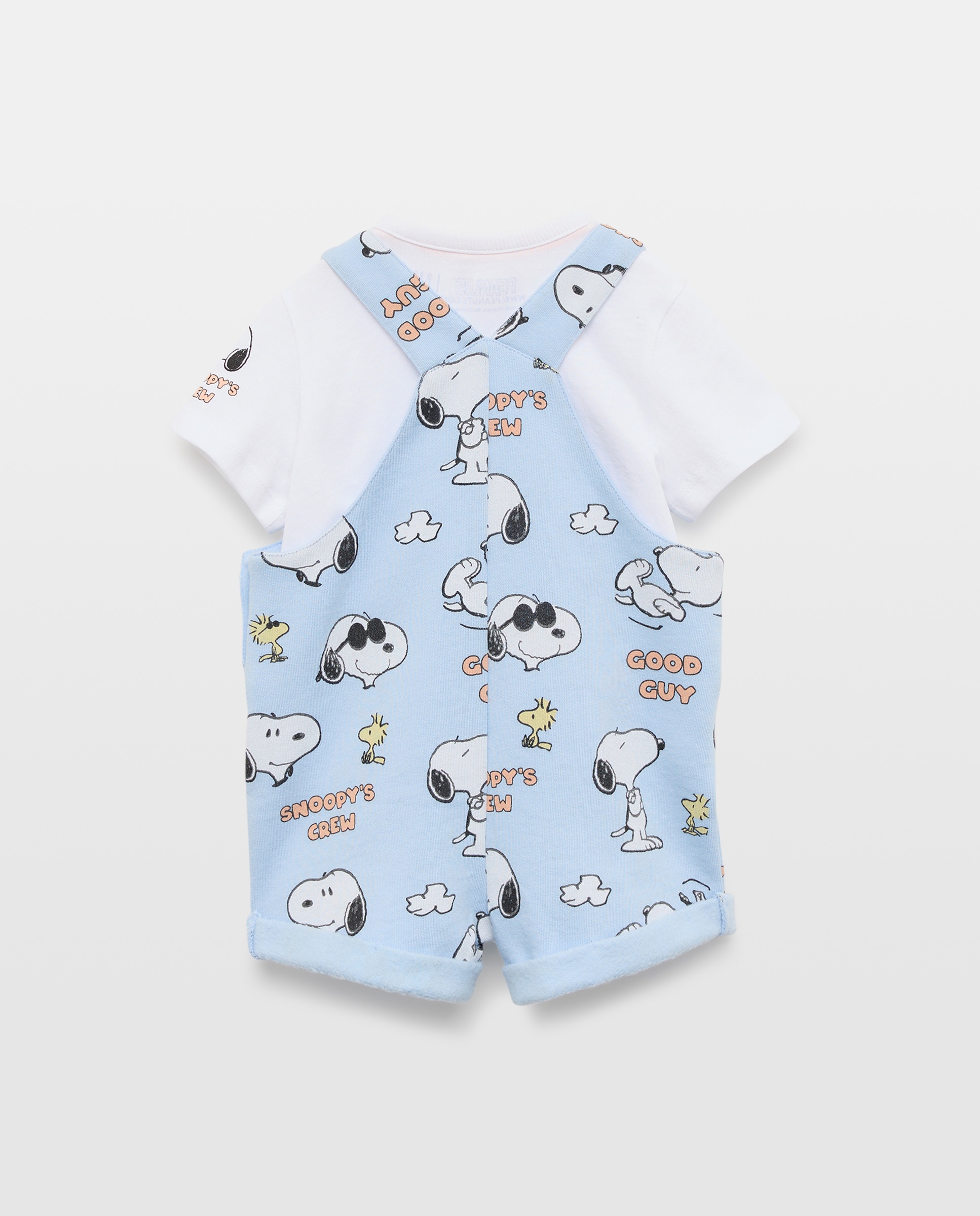 Conjunto Curto de 2 Peças de Bebé: Jardineiras e T-shirt com Estampado Snoopy Baby El Corte Inglés 400 Azul-2