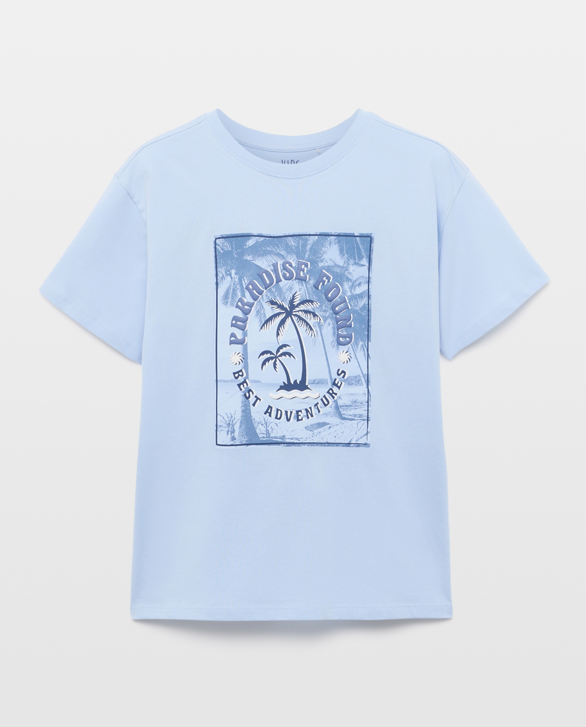 T-shirt de Manga Curta com Estampado Fotográfico Azul-1