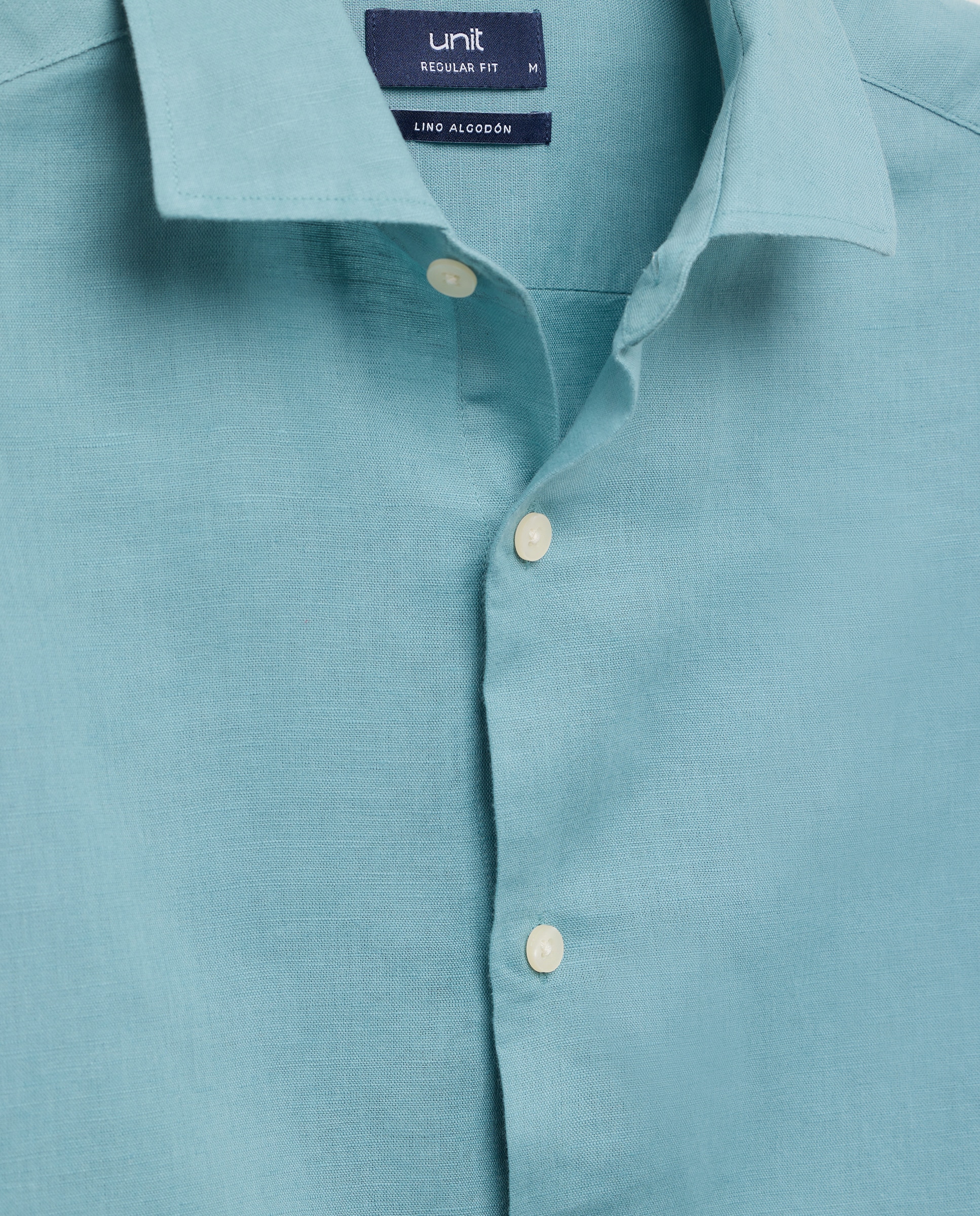 Camisa sport hombre lino y algodón lisa 582 Verde agua-5