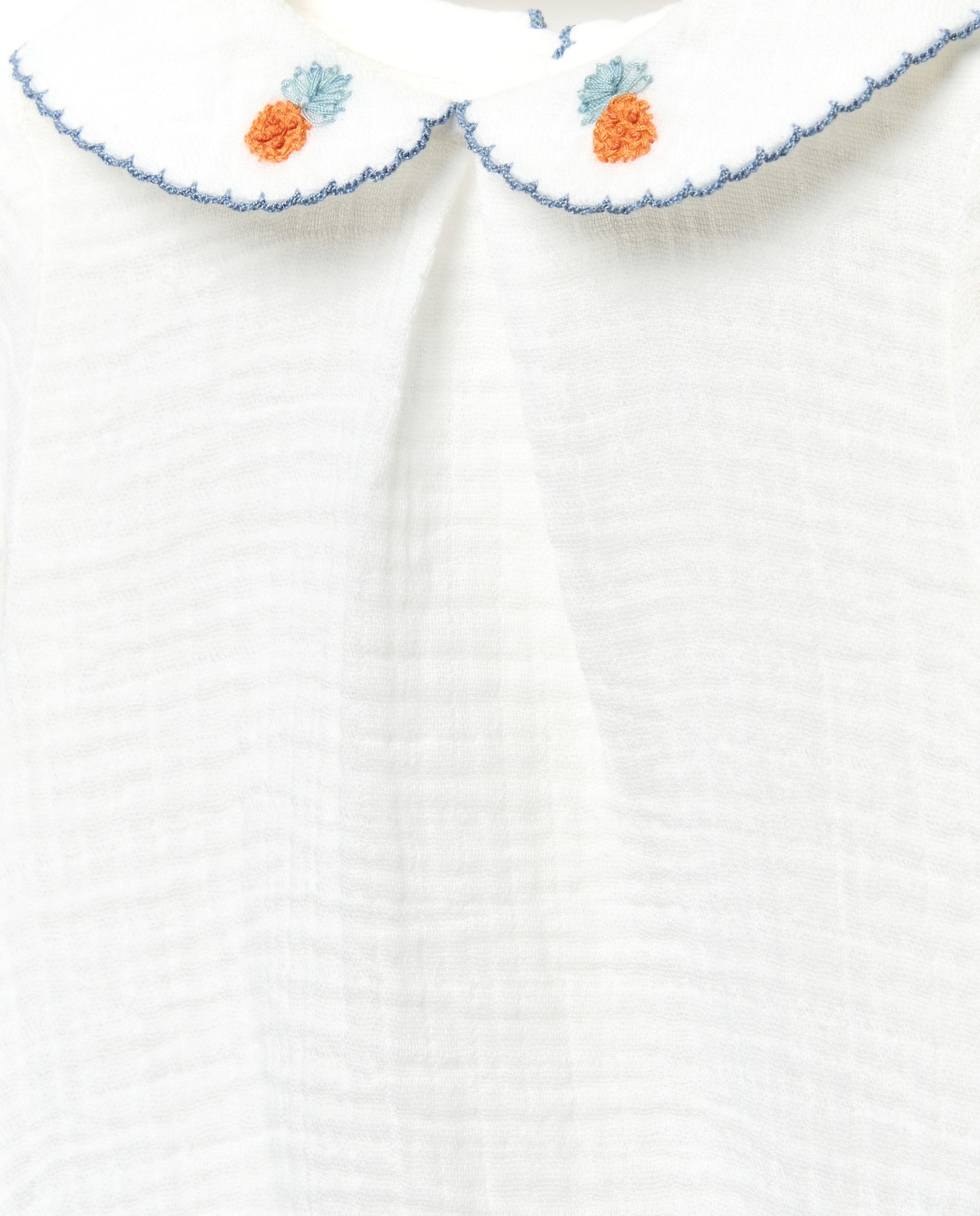 Body de Bebé com Manga Comprida e Frutas Bordadas à Mão Branco-3