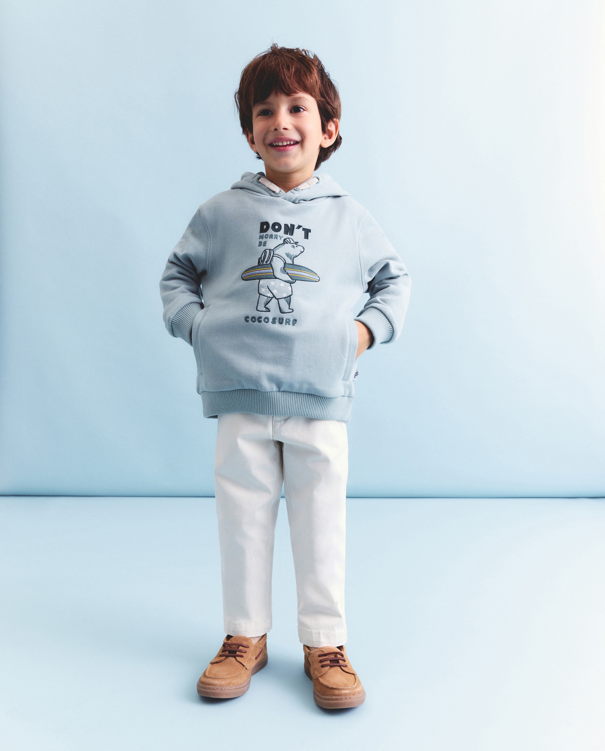 Sweatshirt com Capuz Waffle, Bolso Regular e Desenho de Urso Surf Coconut El Corte Inglés Sabão-2