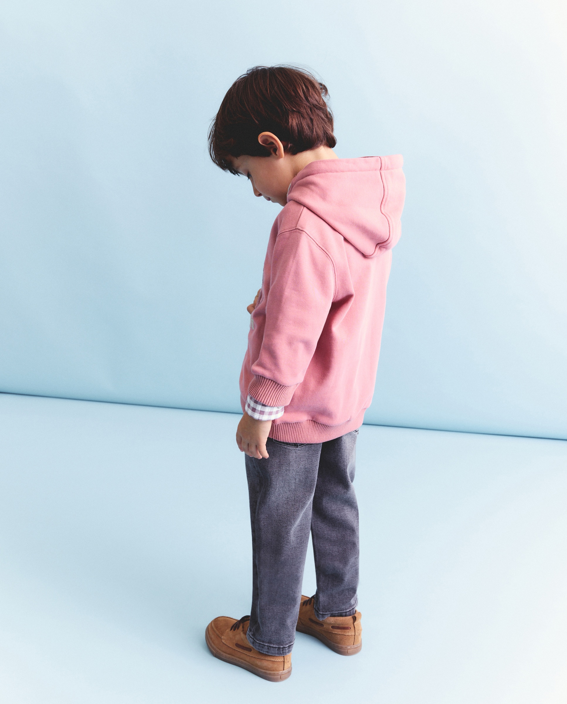 Sweatshirt com Capuz Waffle, Bolso Regular e Desenho Rolling Van 220 Rosa Pálido-3