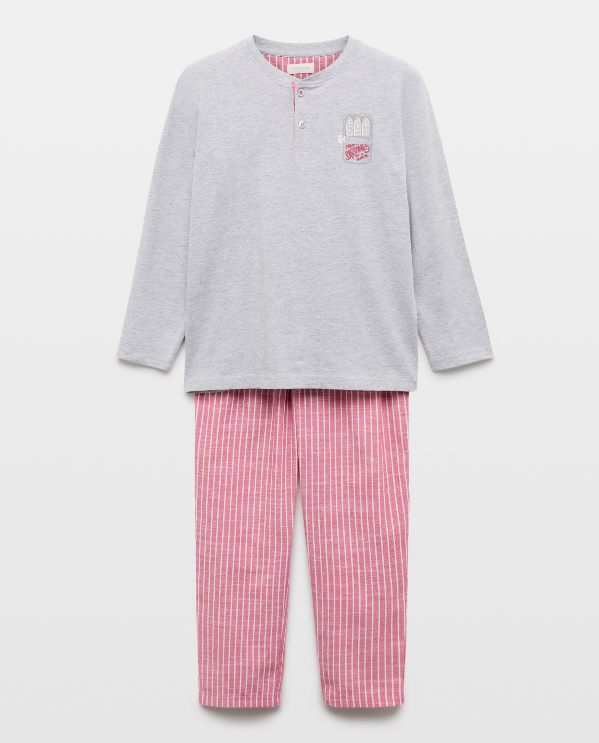 Pijama Misto com T-shirt de Gola Tipo Padeiro e Calças com Fantasia Cotton Juice Vermelho-4