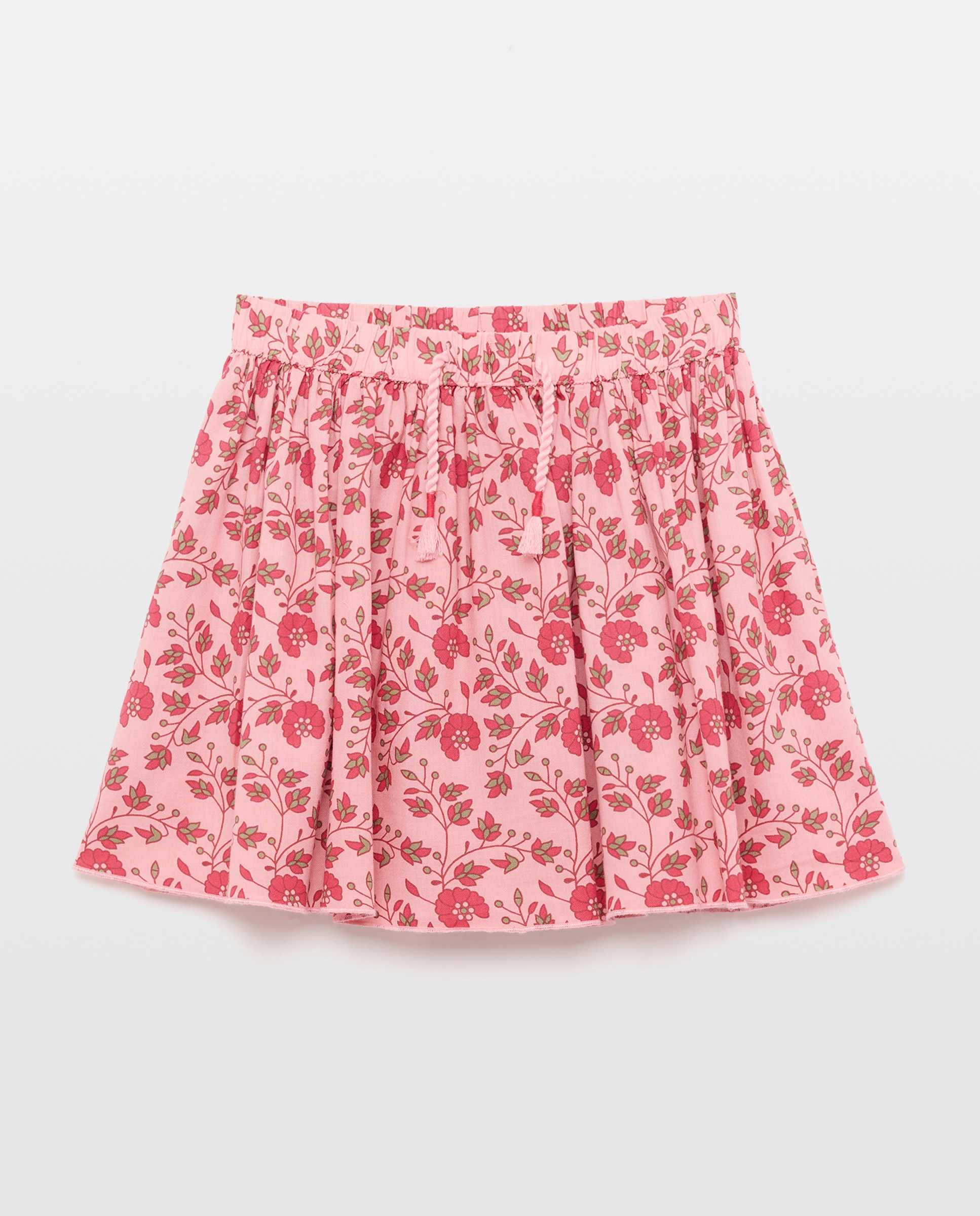 Saia Rodada Estampada com Cordão na Cintura Rosa-5