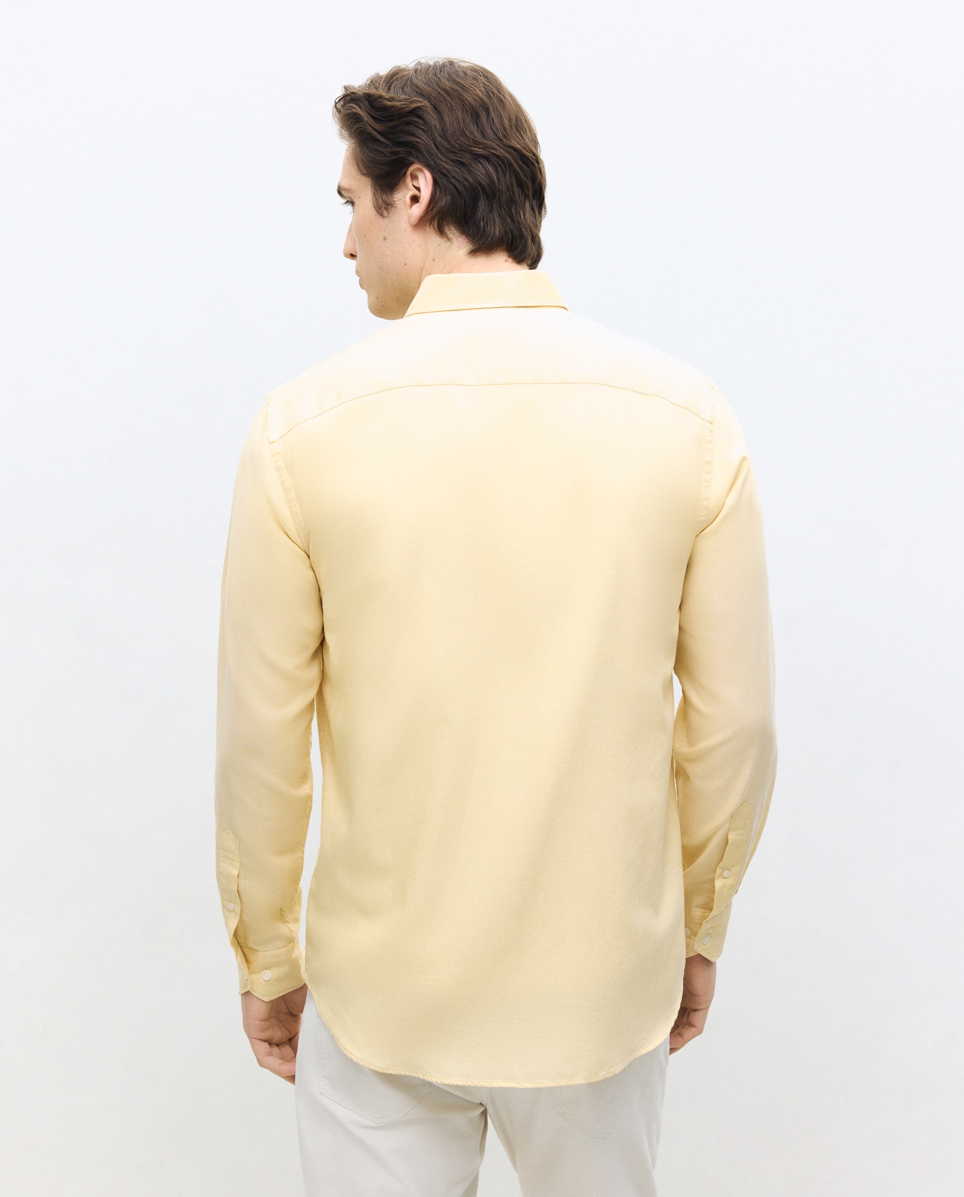 Camisa Casual de Algodão Tencel Lisa Regular Fit Mostarda-3