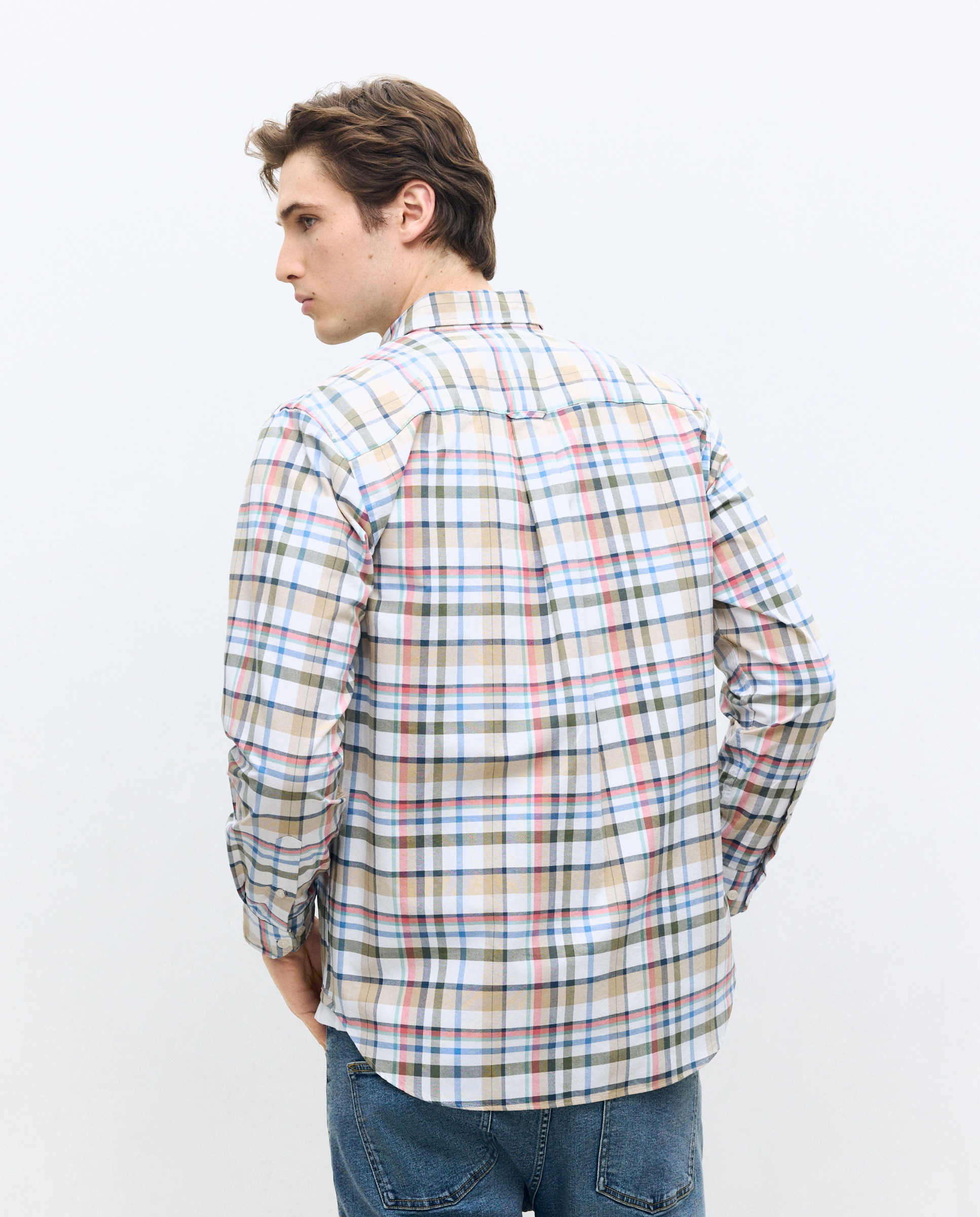 Camisa Casual Oxford aos Quadrados Classic Fit - Multicolor Azul-3